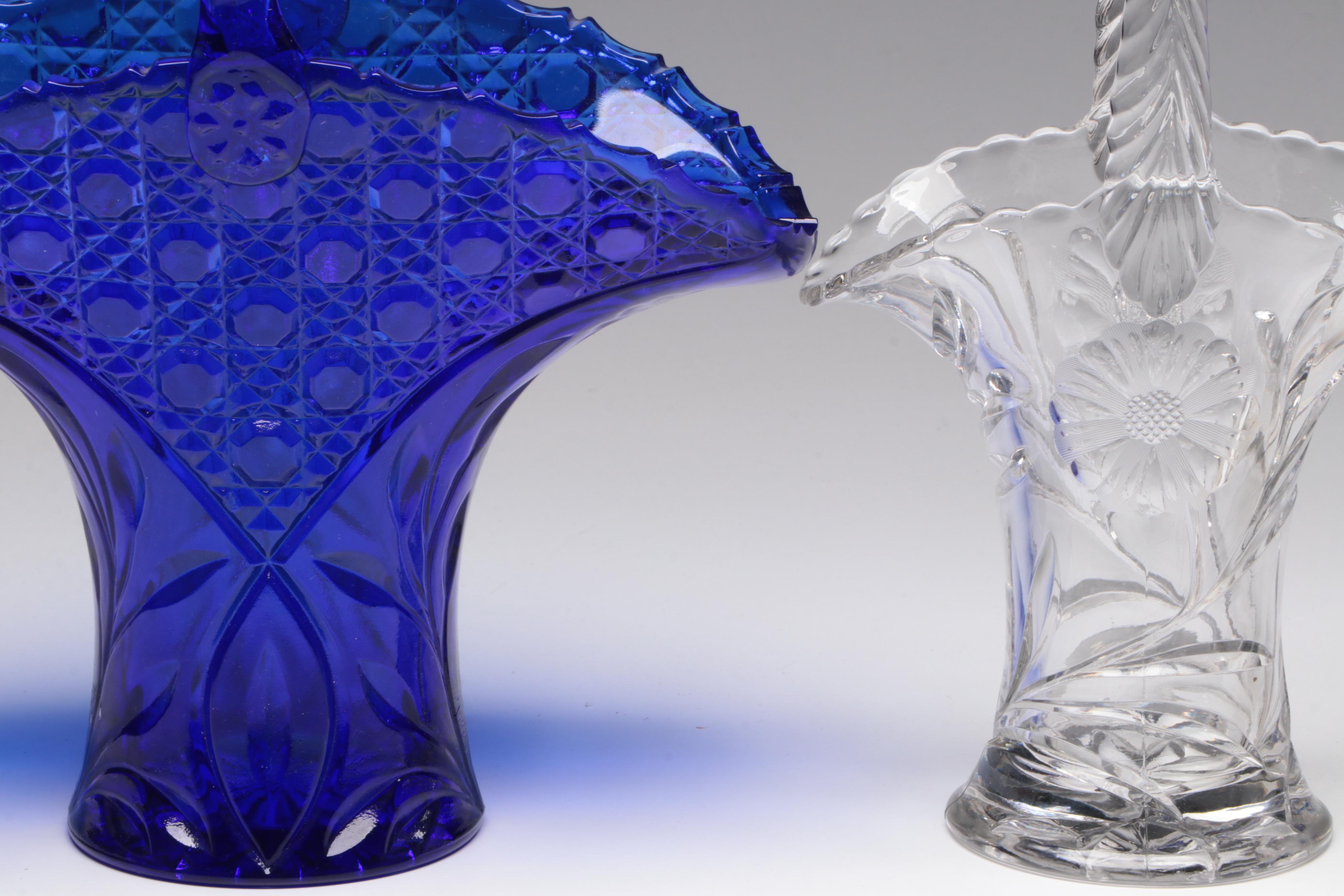 Cobalt Blue Glass Basket Vase and Other Glass Home Décor
