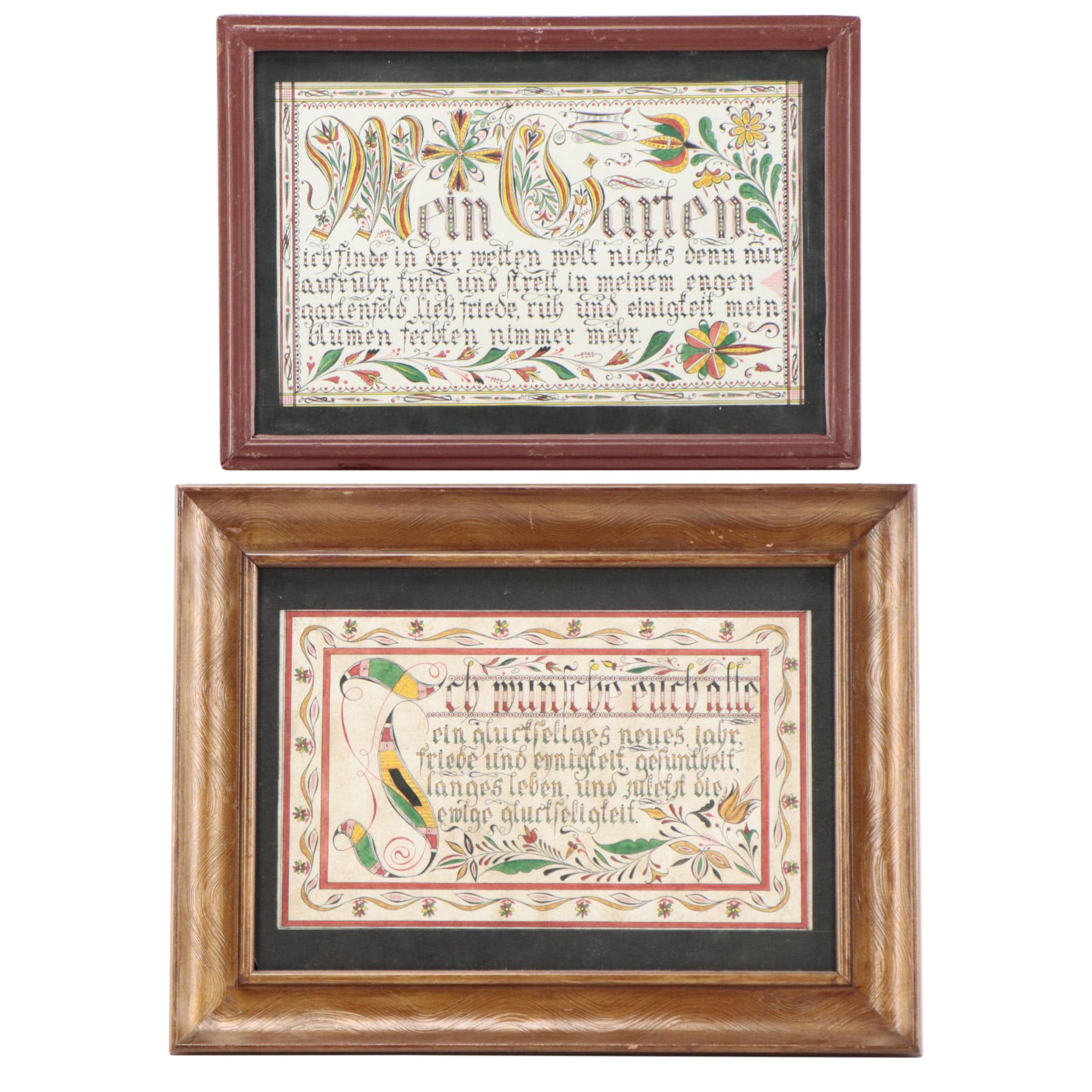 Two German "Blessing" Calligraphy Panels