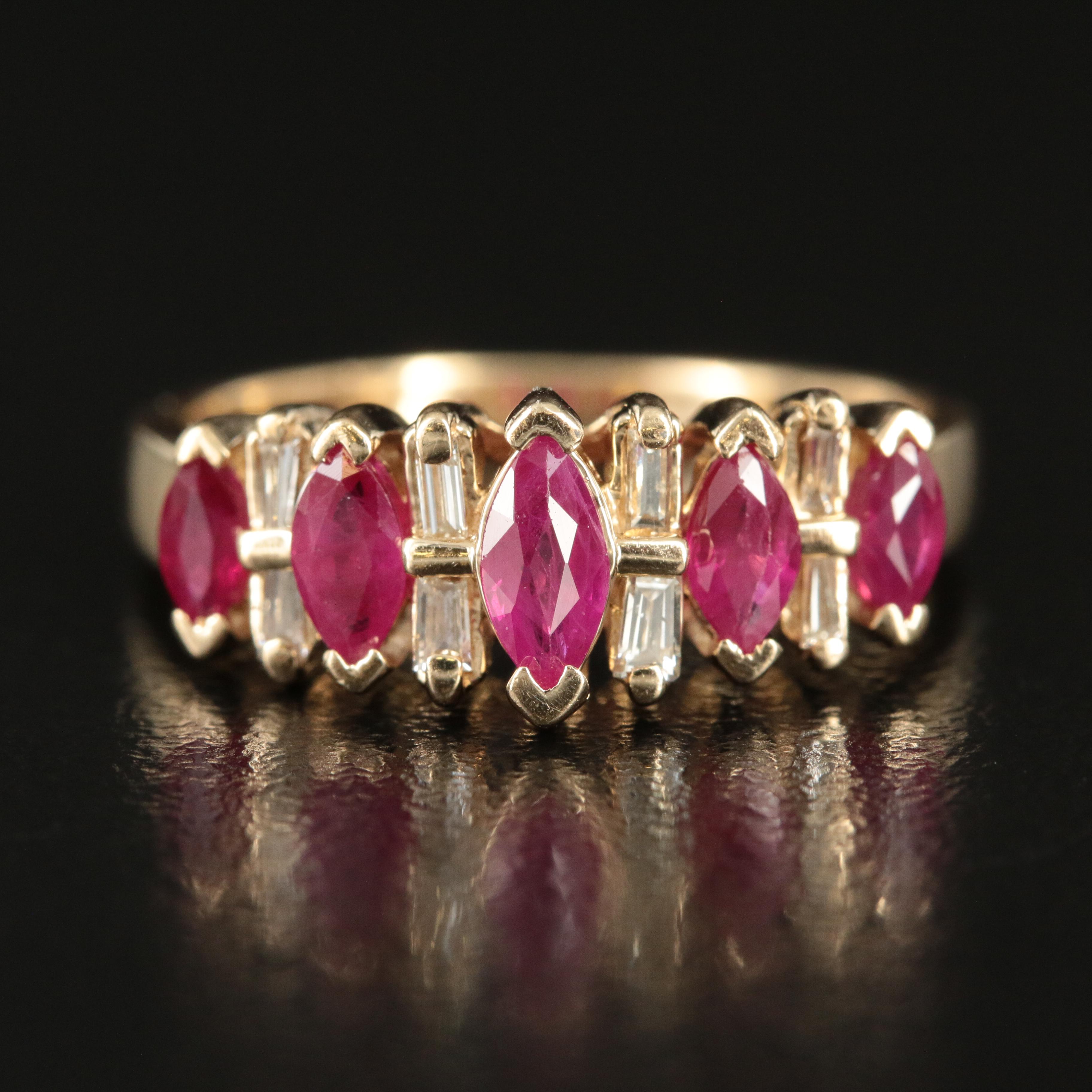 14K Ruby and Diamond Stepped Ring