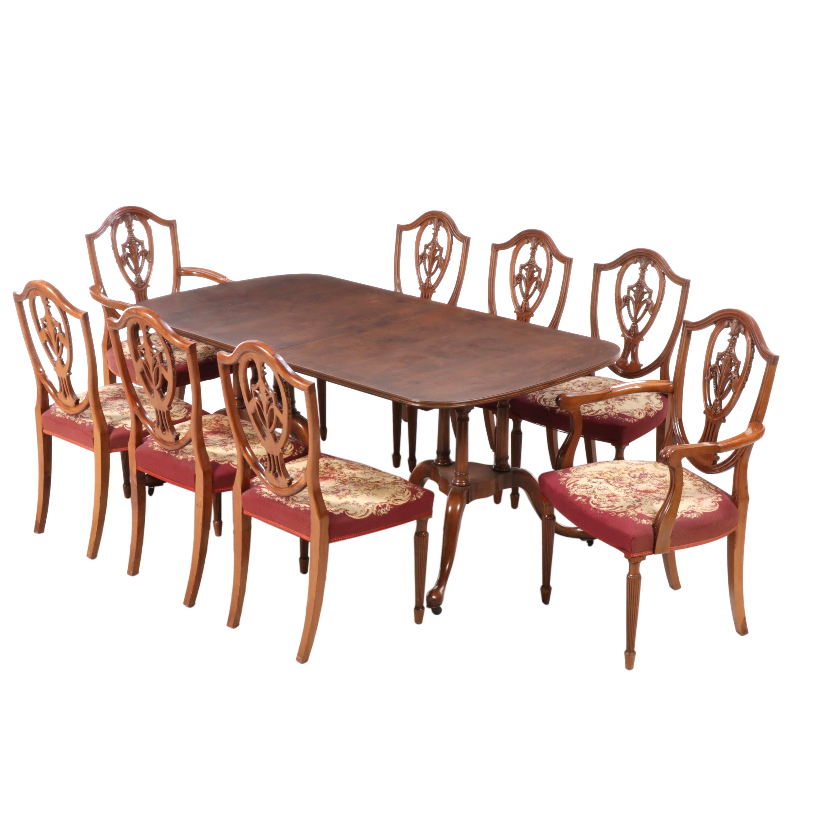 Robert W. Irwin Co. Mahogany Queen Anne Dining Table with Shield Back Chairs