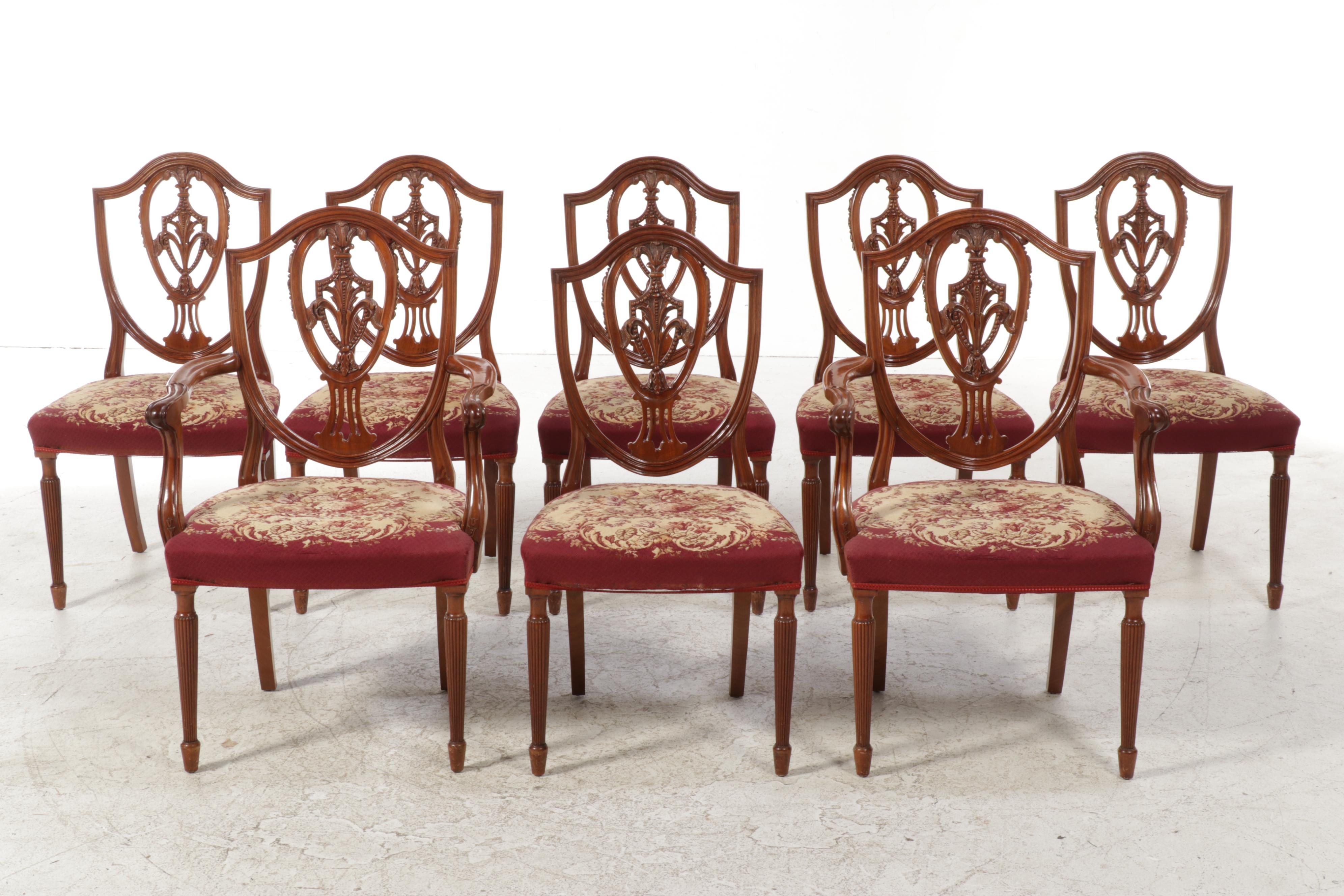 Robert W. Irwin Co. Mahogany Queen Anne Dining Table with Shield Back Chairs