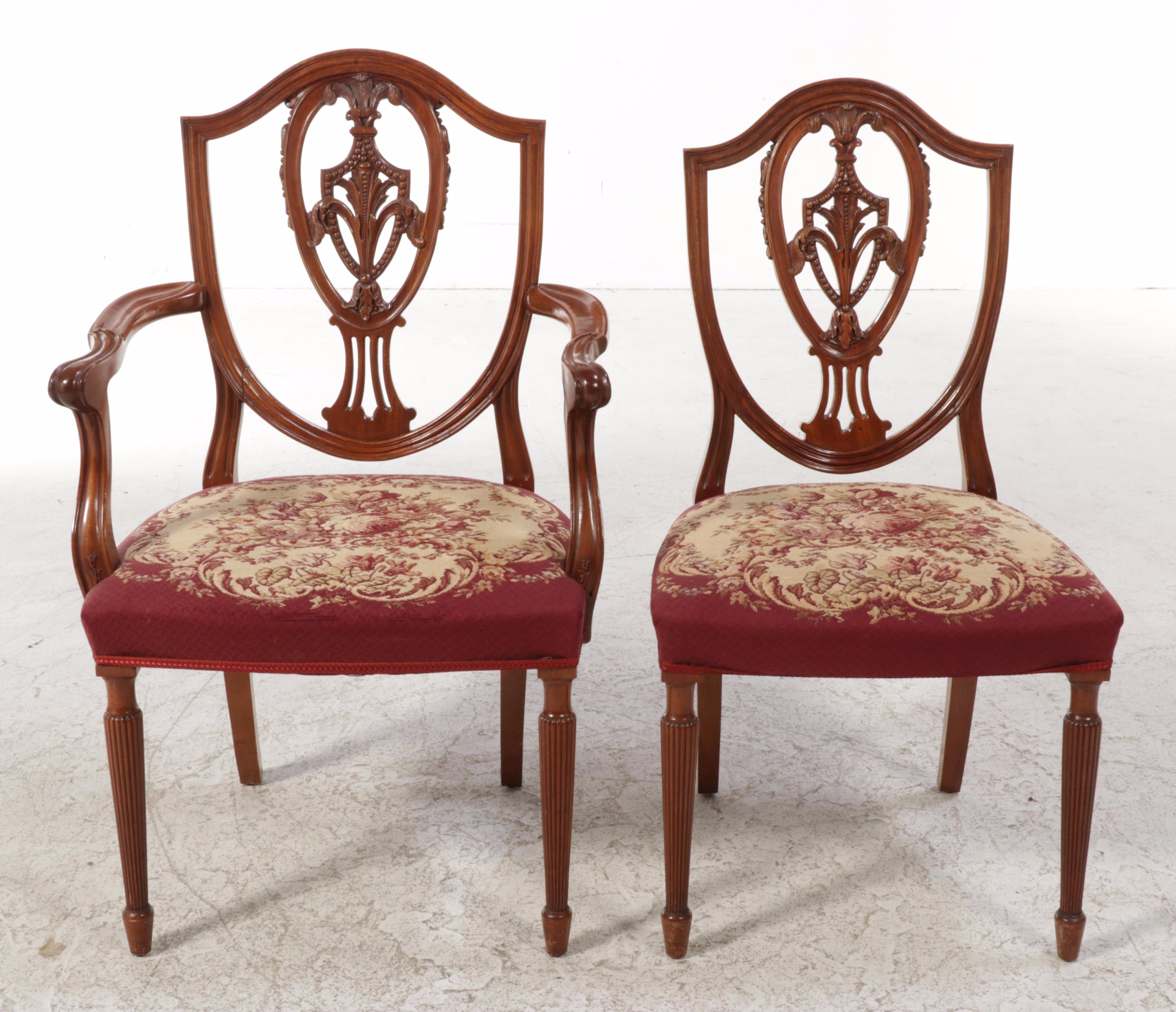 Robert W. Irwin Co. Mahogany Queen Anne Dining Table with Shield Back Chairs