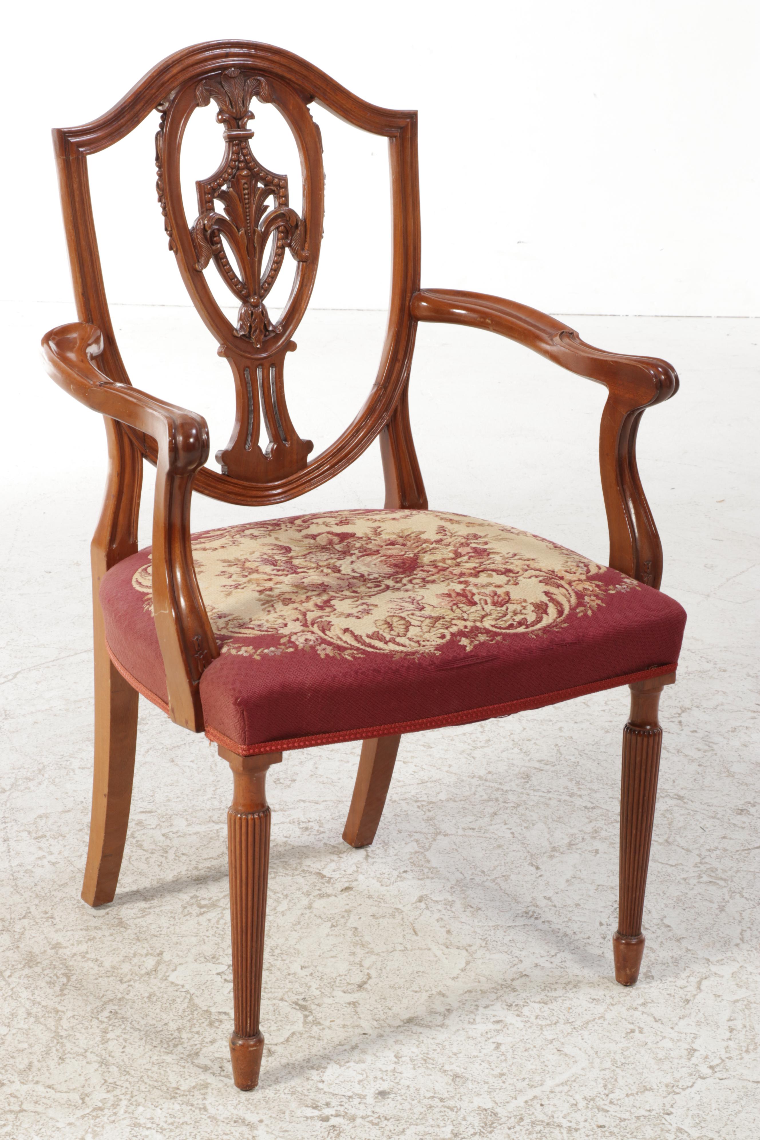 Robert W. Irwin Co. Mahogany Queen Anne Dining Table with Shield Back Chairs