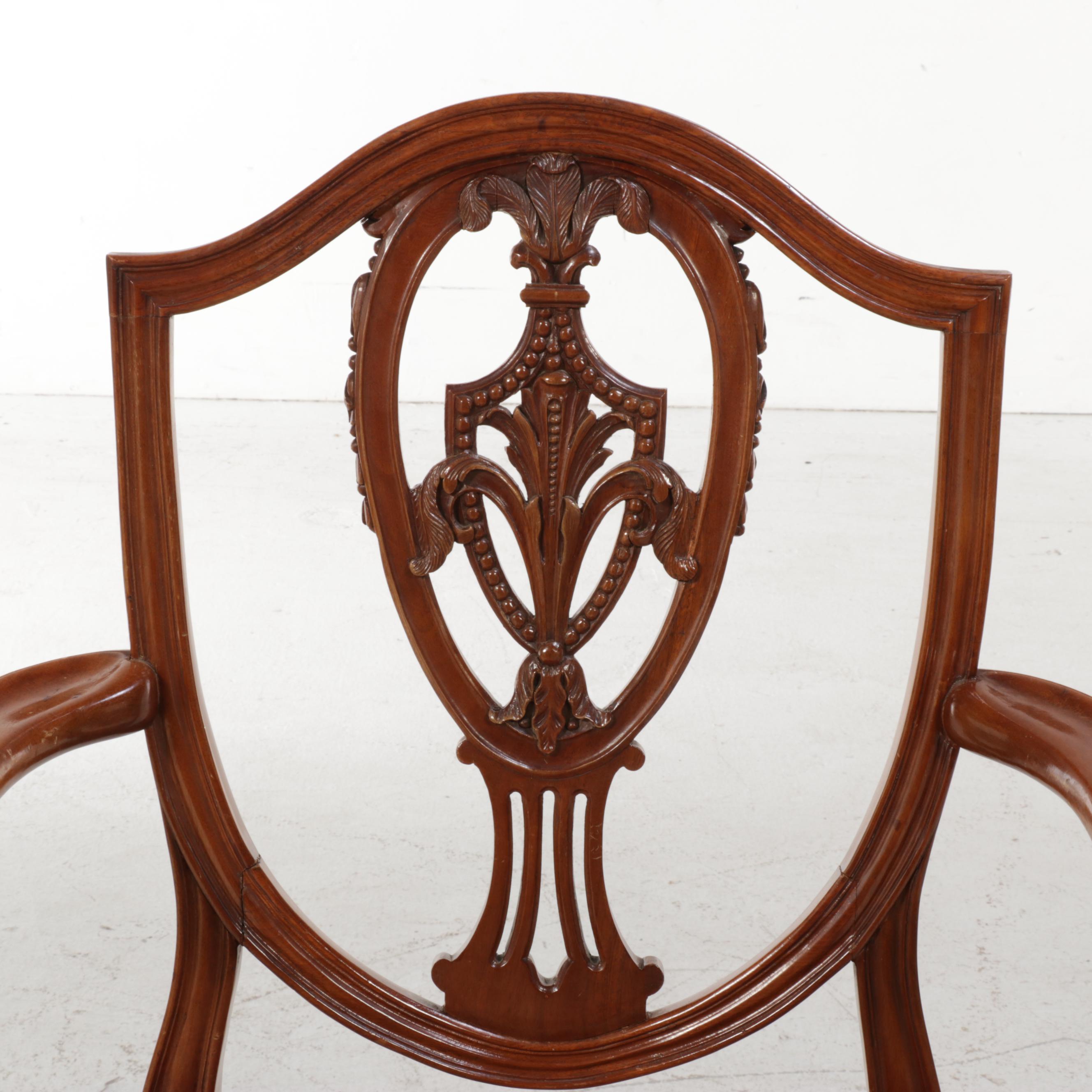 Robert W. Irwin Co. Mahogany Queen Anne Dining Table with Shield Back Chairs