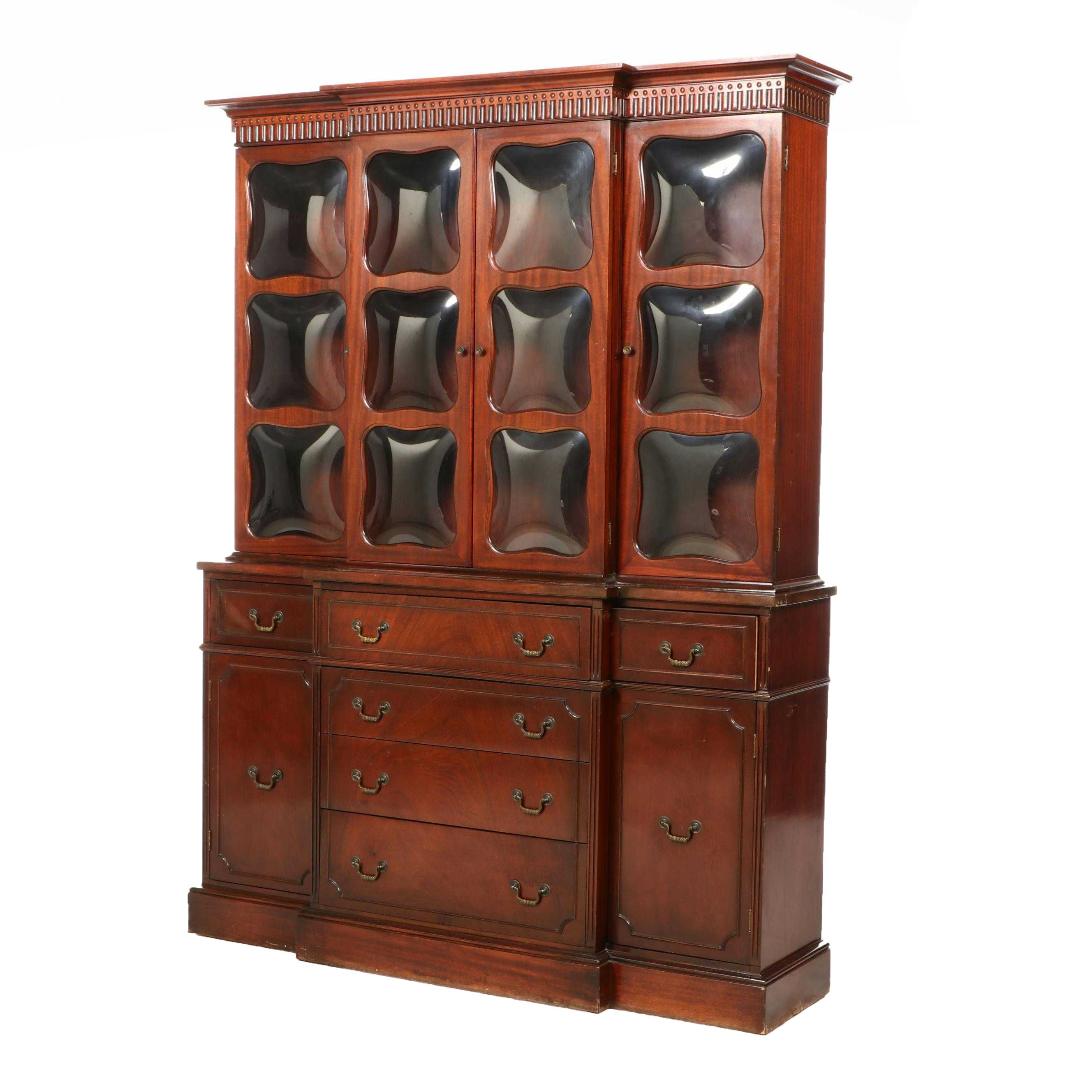 Hepplewhite Style Mahogany Breakfront China Cabinet