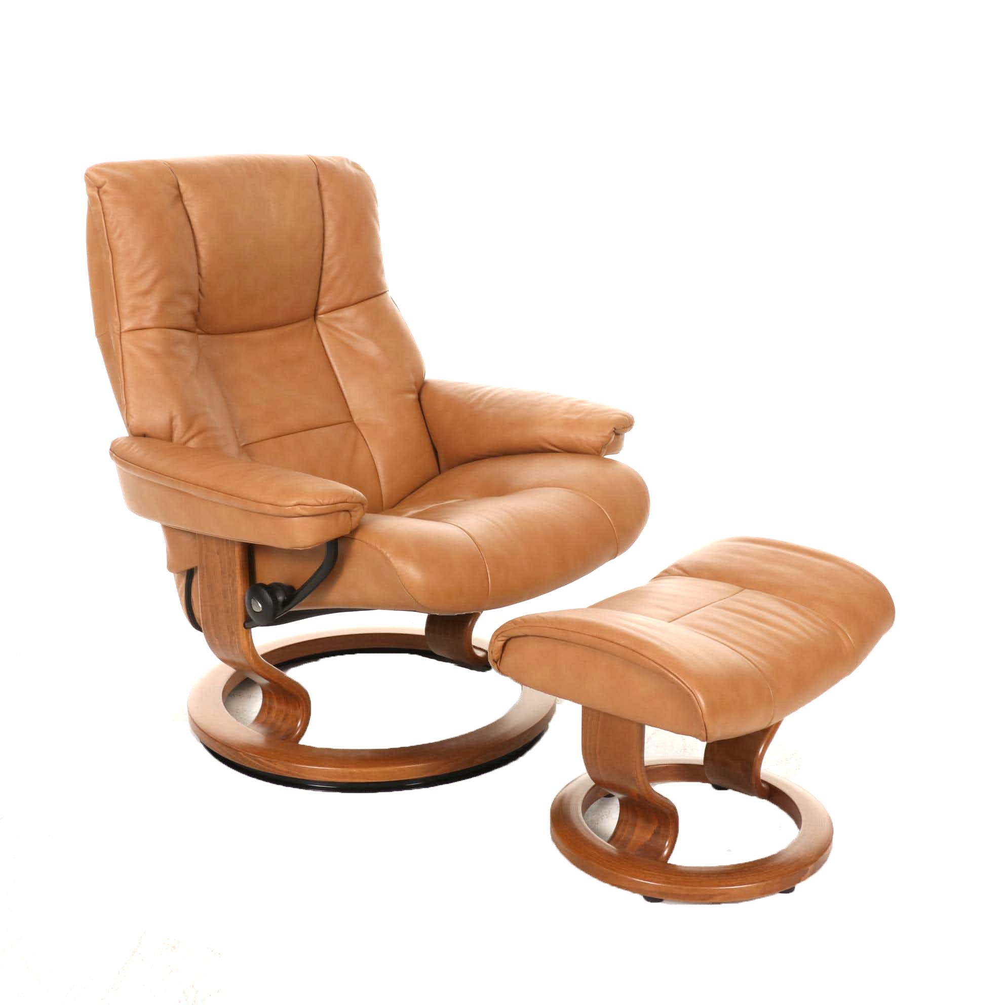 Ekornes Stressless Leather and Molded Wood Armchair and Ottoman