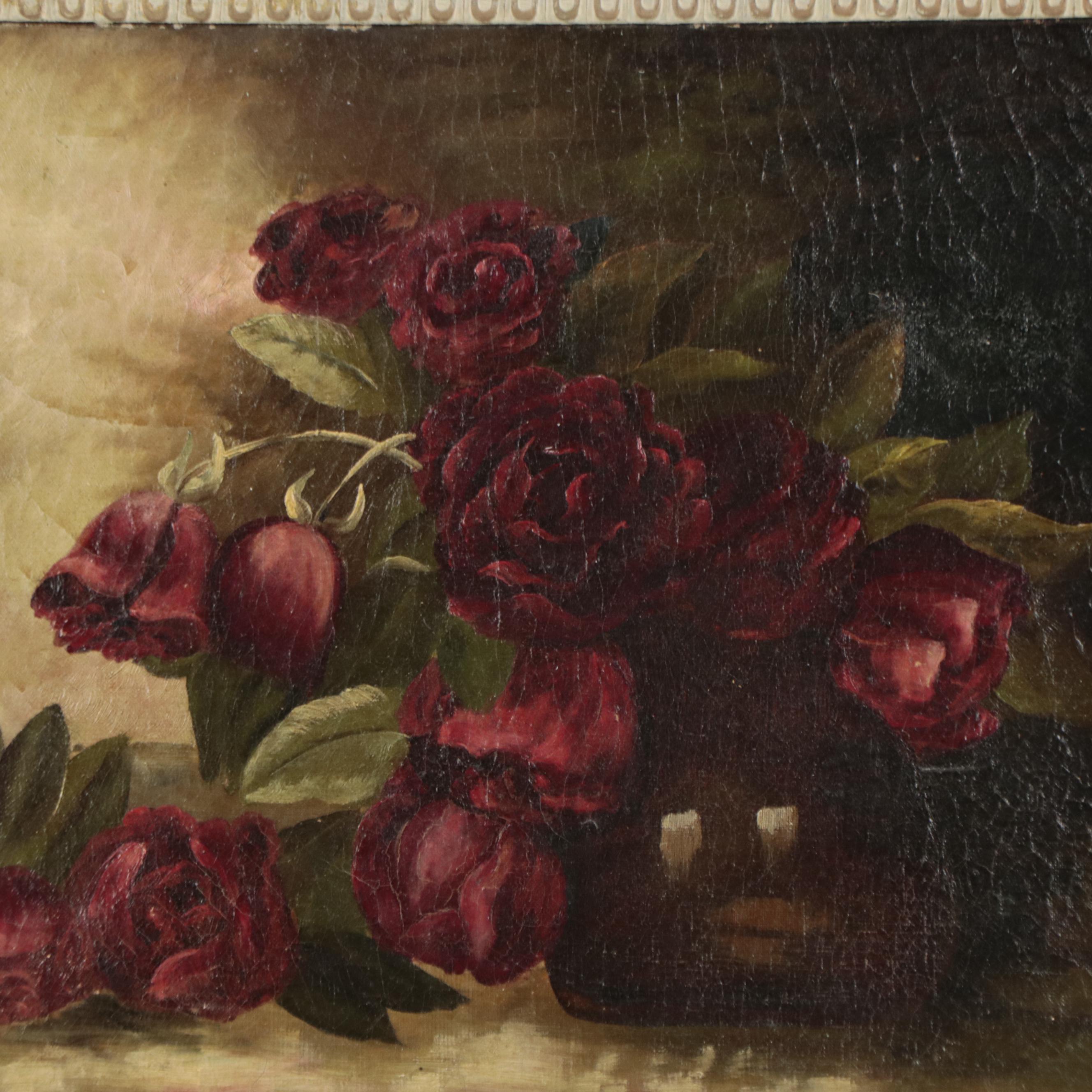 Victorian Still Life Oil Painting of Roses, Late 19th Century