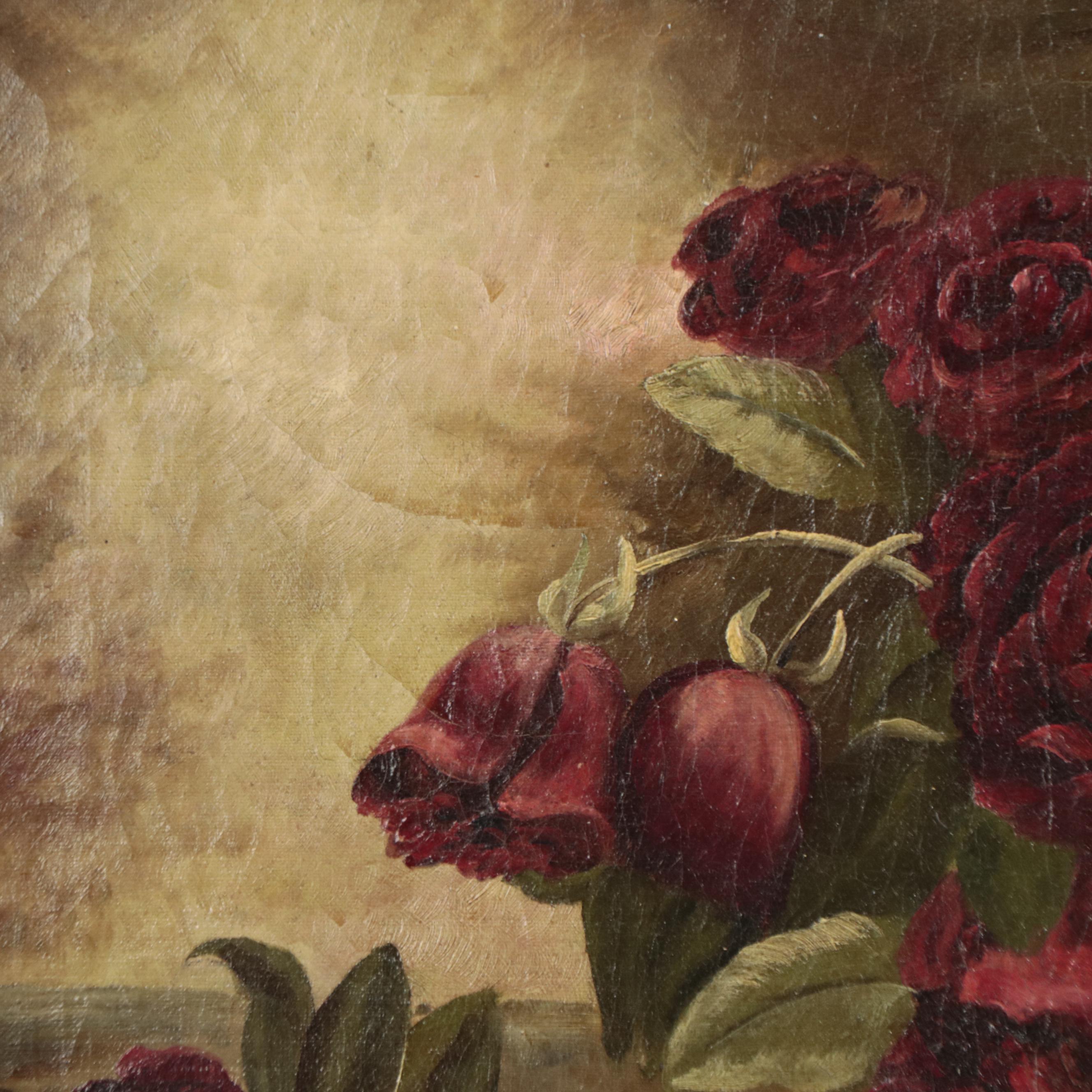 Victorian Still Life Oil Painting of Roses, Late 19th Century