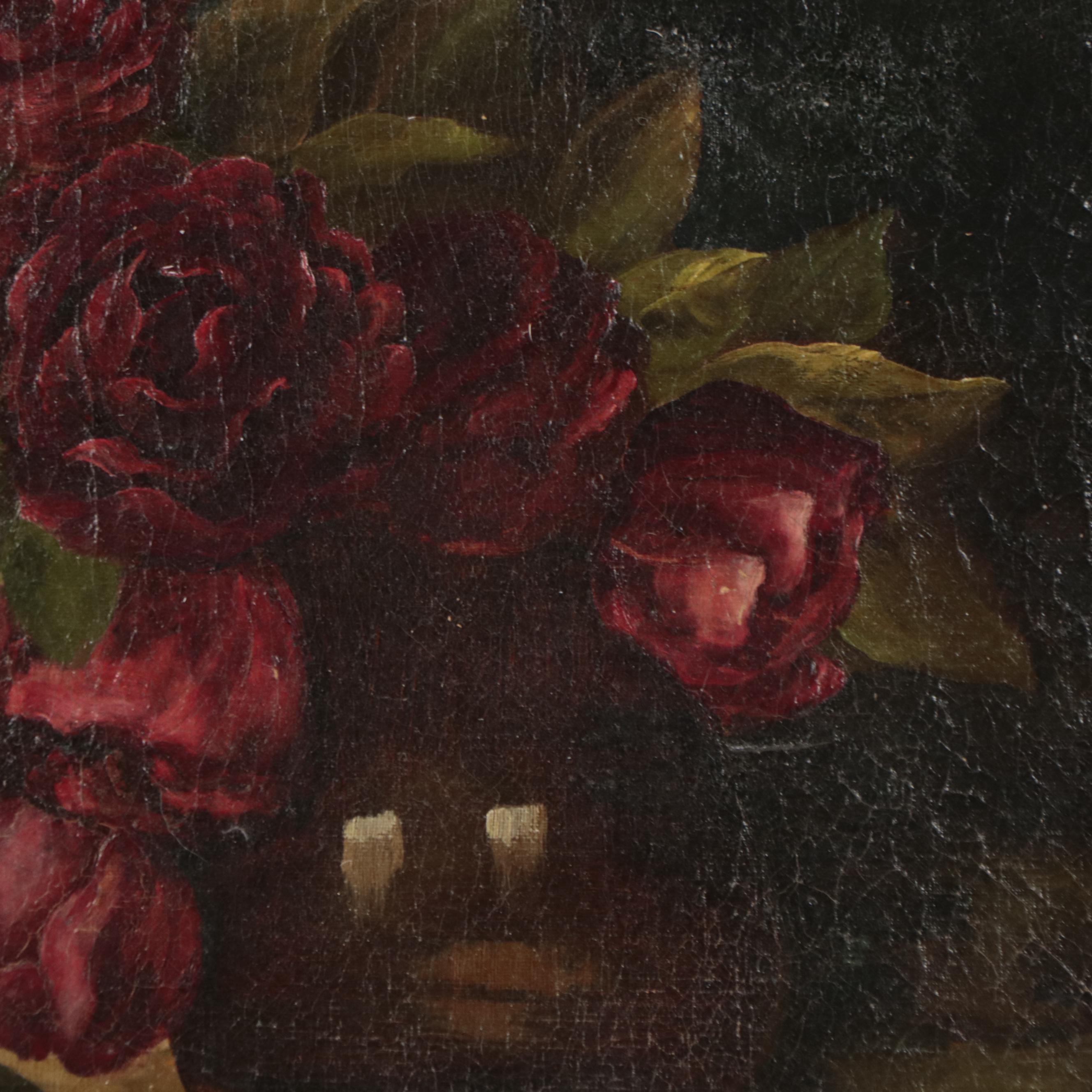 Victorian Still Life Oil Painting of Roses, Late 19th Century