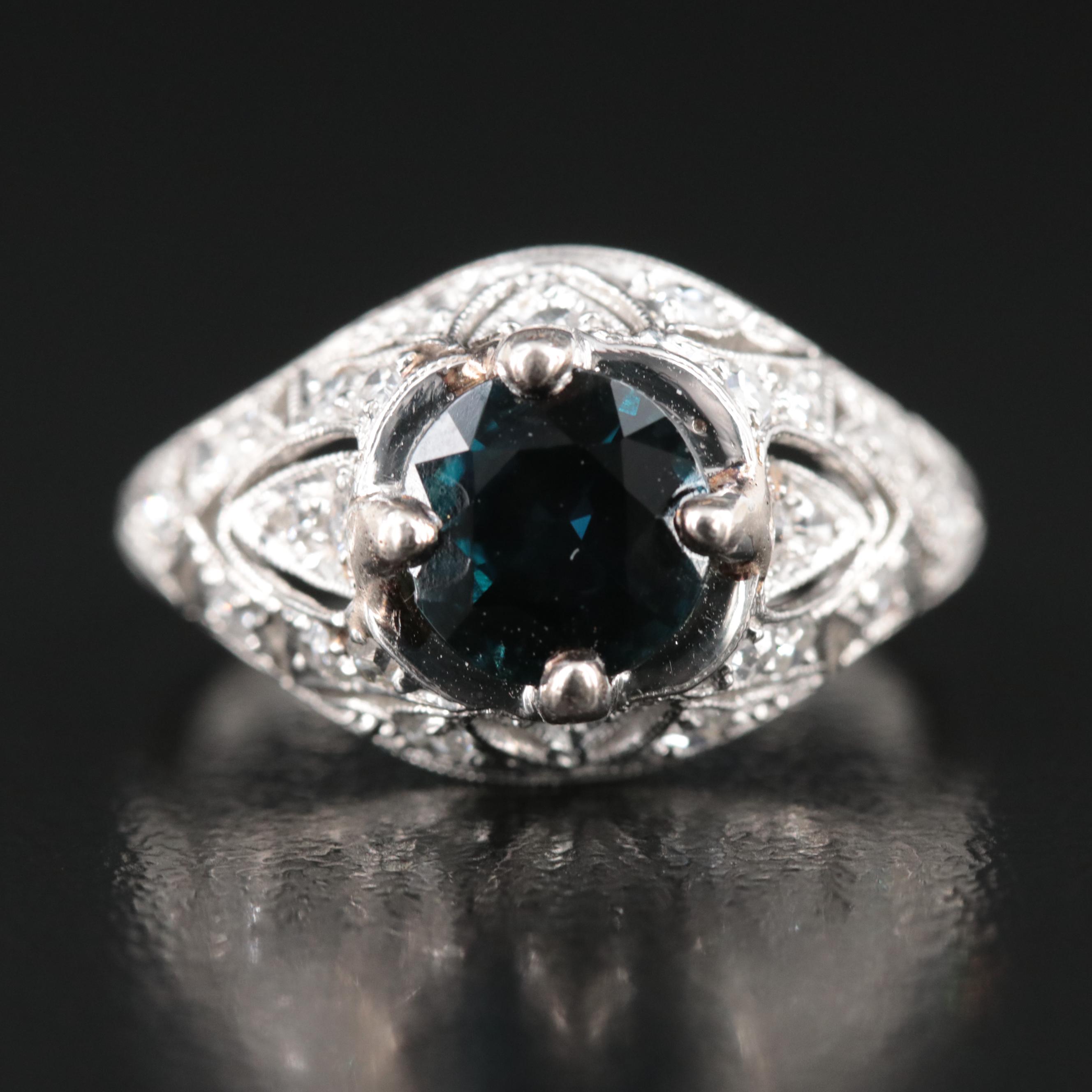 Vintage Platinum 1.61 CT Sapphire and Diamond Ring
