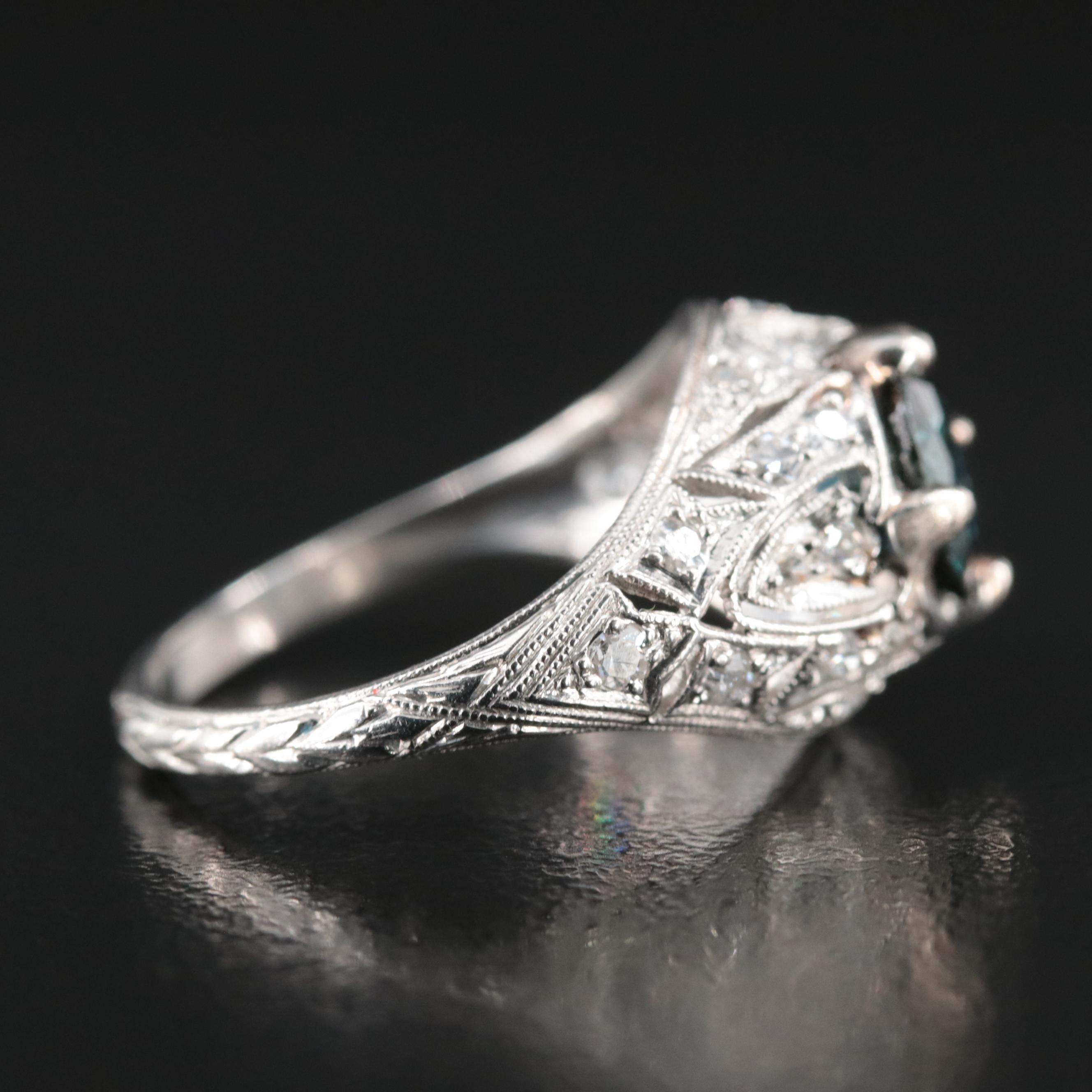 Vintage Platinum 1.61 CT Sapphire and Diamond Ring