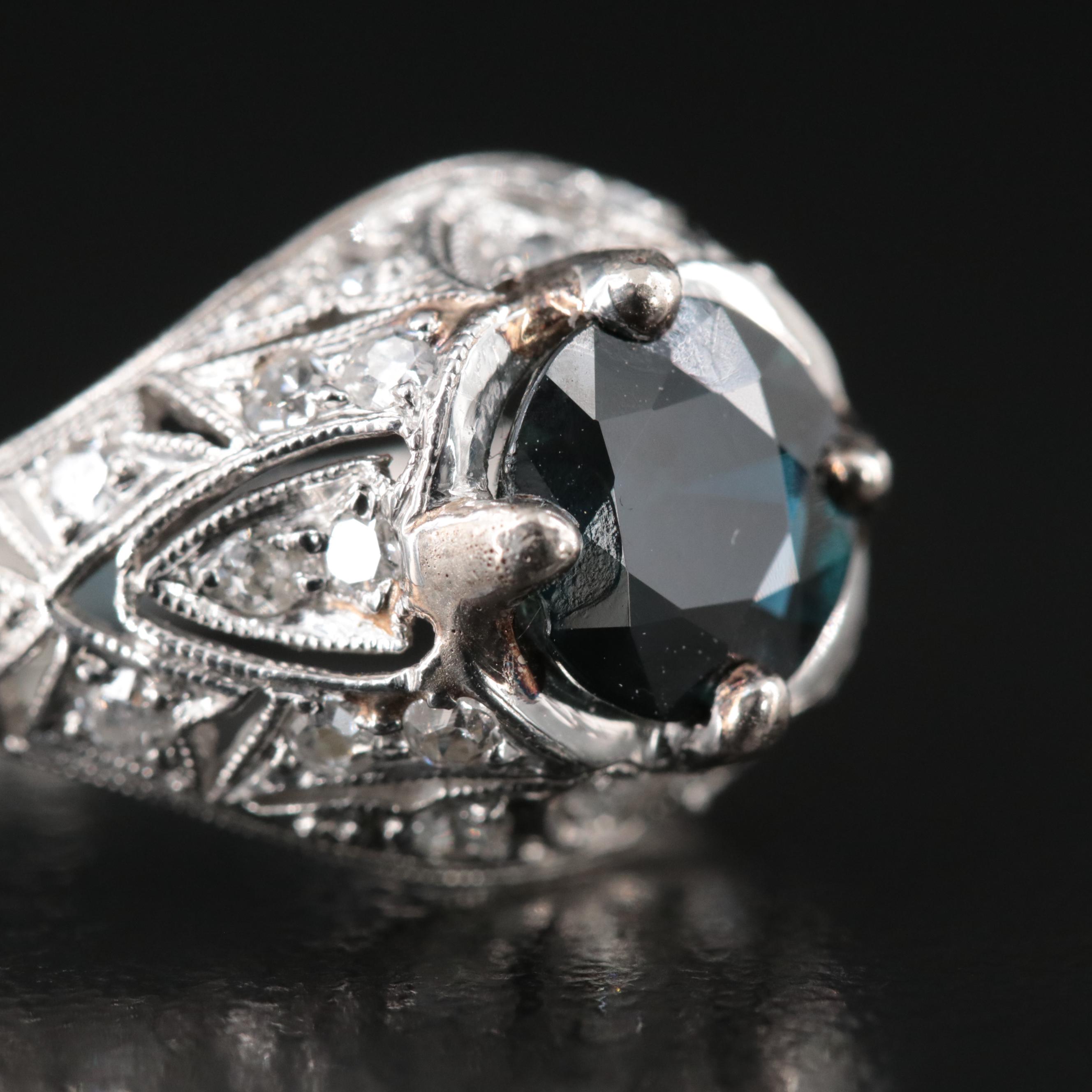 Vintage Platinum 1.61 CT Sapphire and Diamond Ring