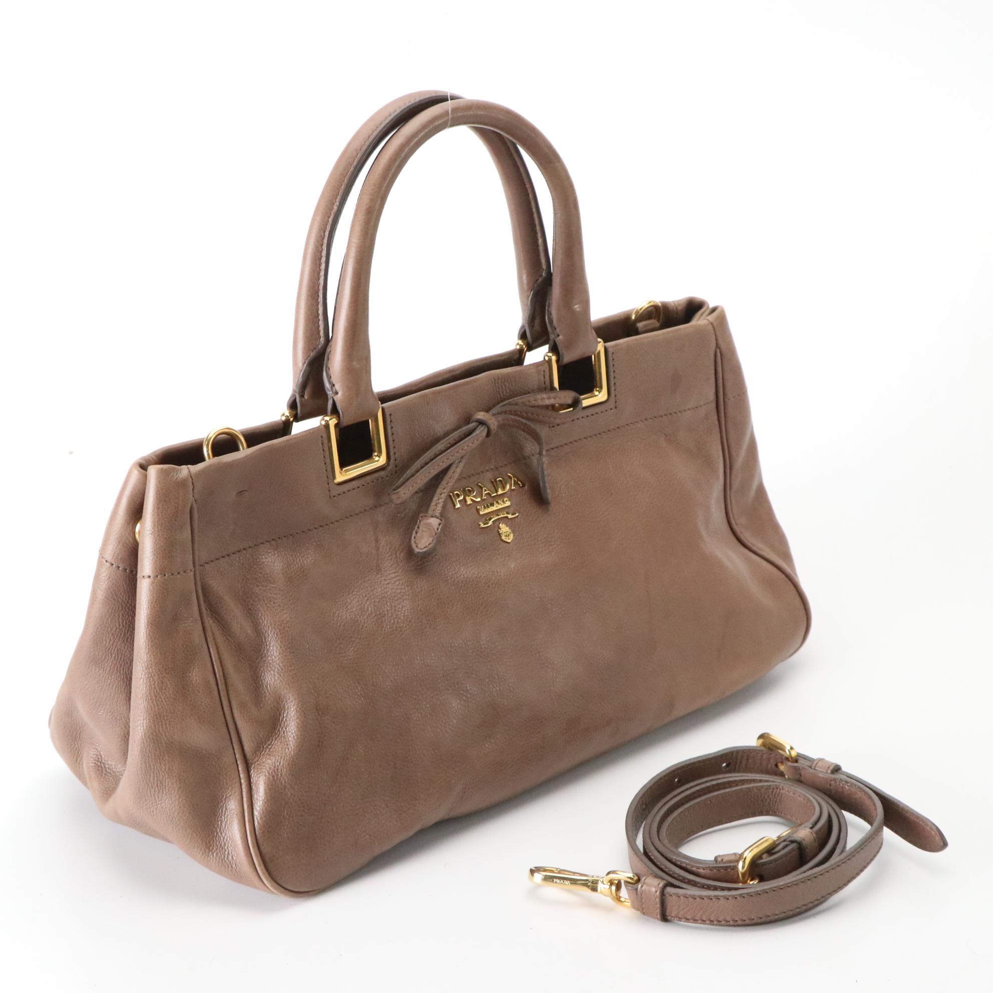 Prada Taupe Glace Calf Leather Two-Way Satchel Bag