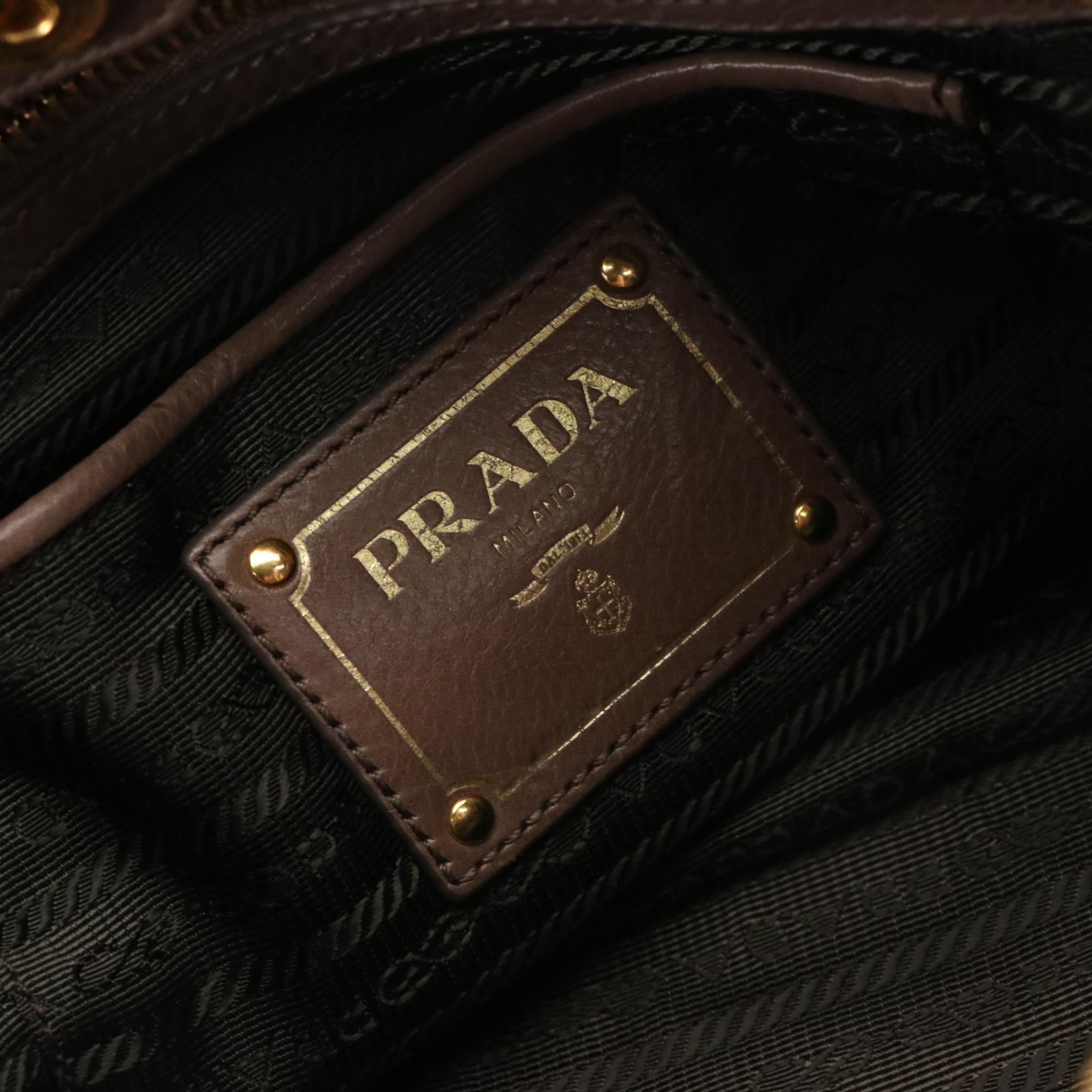 Prada Taupe Glace Calf Leather Two-Way Satchel Bag