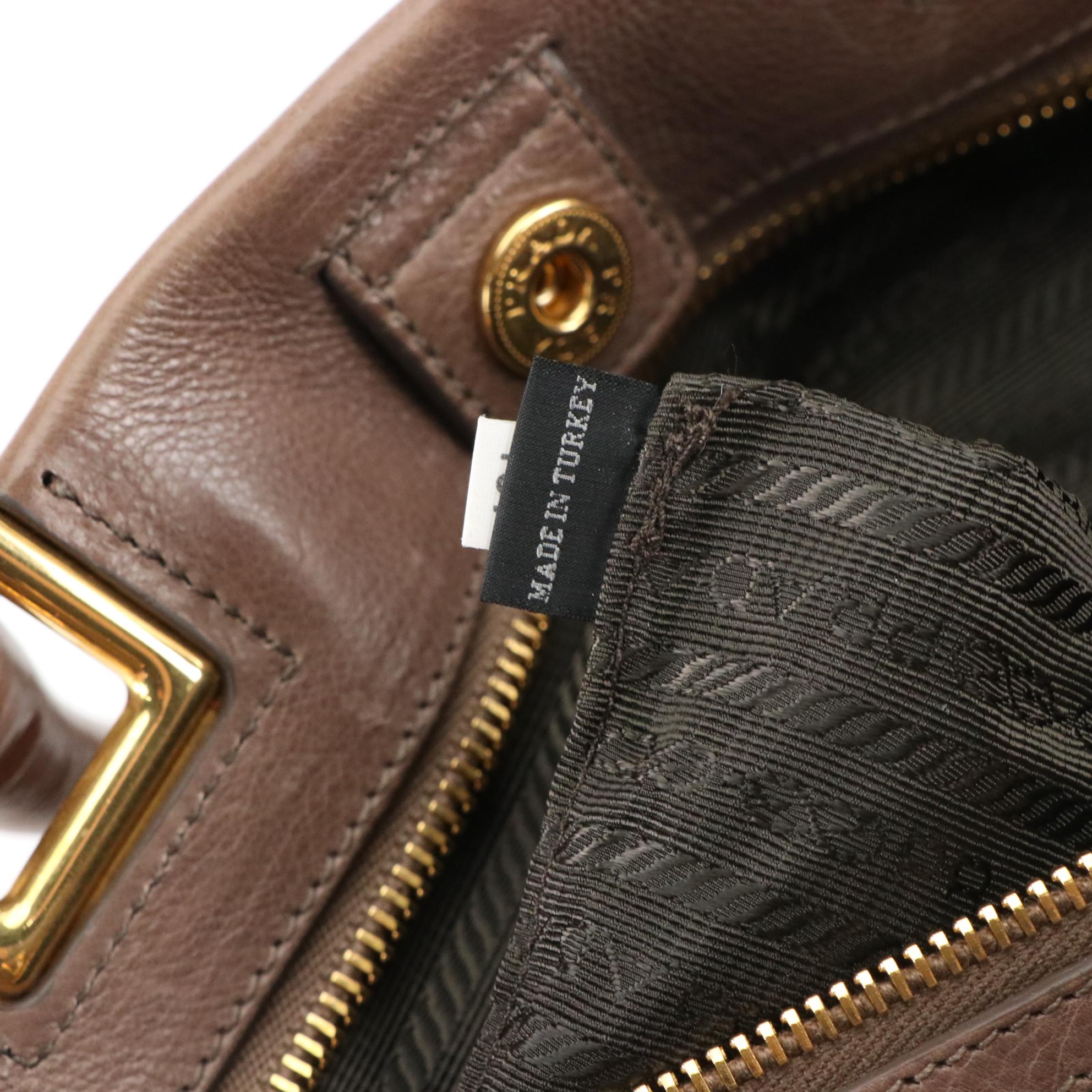 Prada Taupe Glace Calf Leather Two-Way Satchel Bag