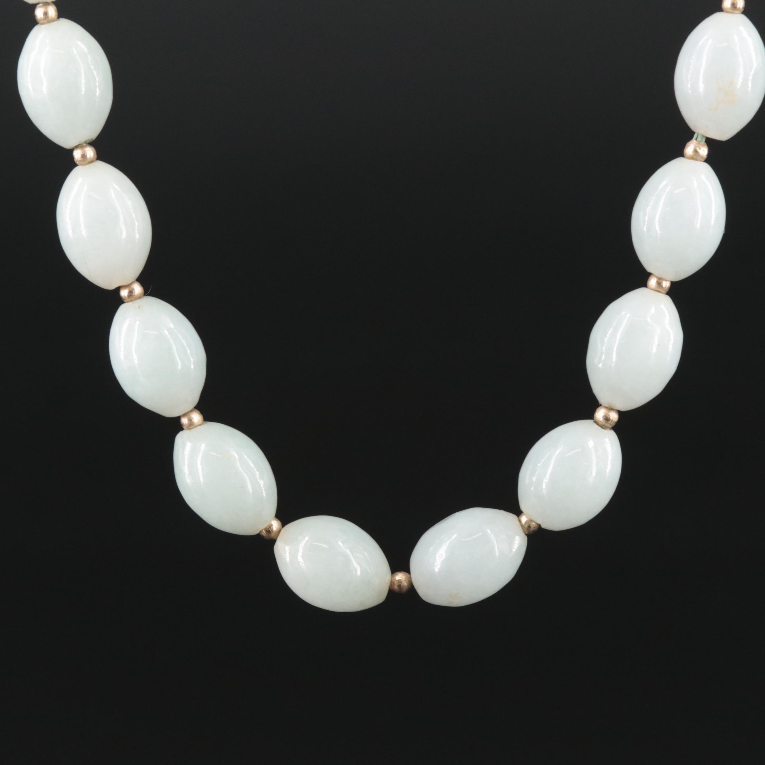 Jadeite Necklace with 10K Spacer Beads and 14K Clasp