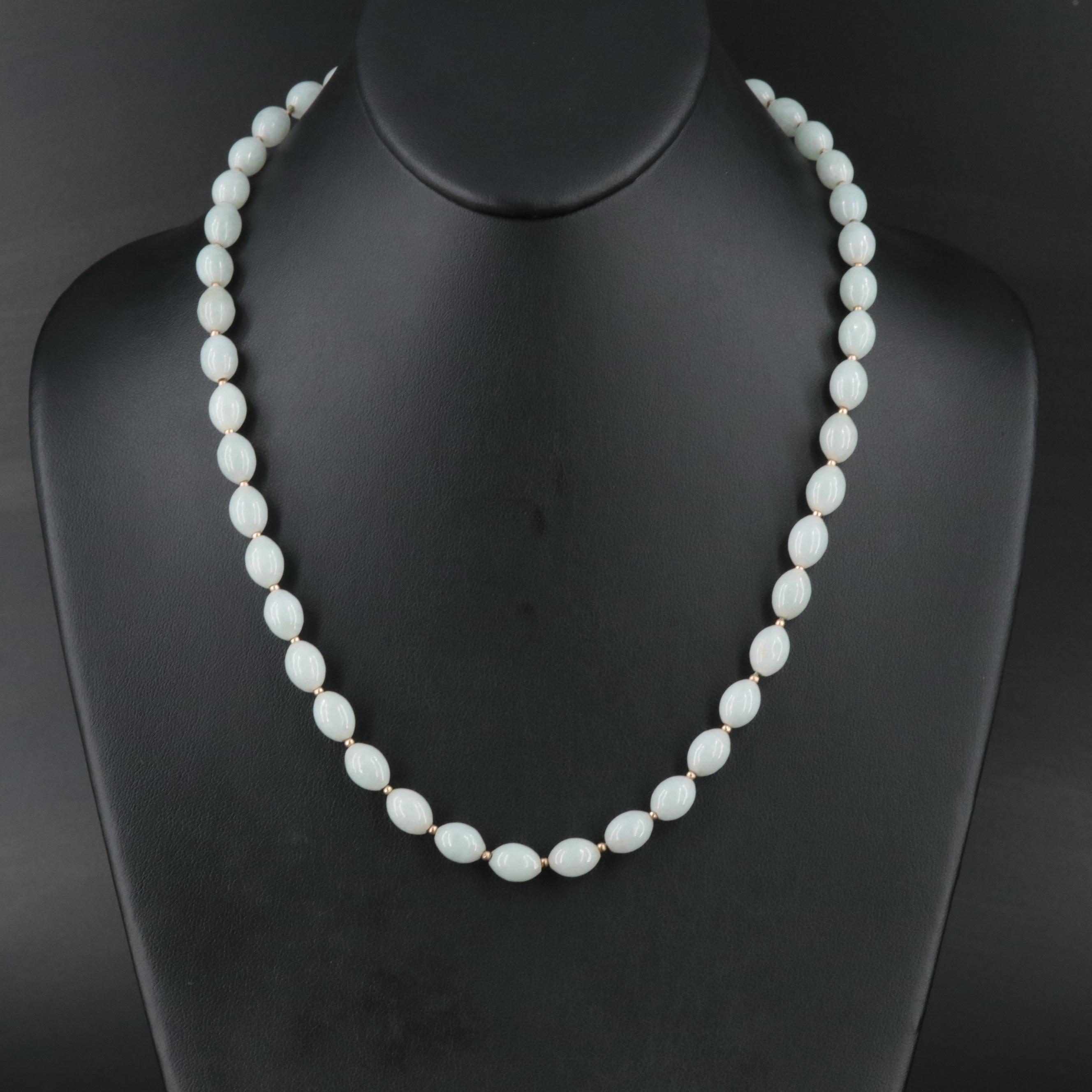 Jadeite Necklace with 10K Spacer Beads and 14K Clasp