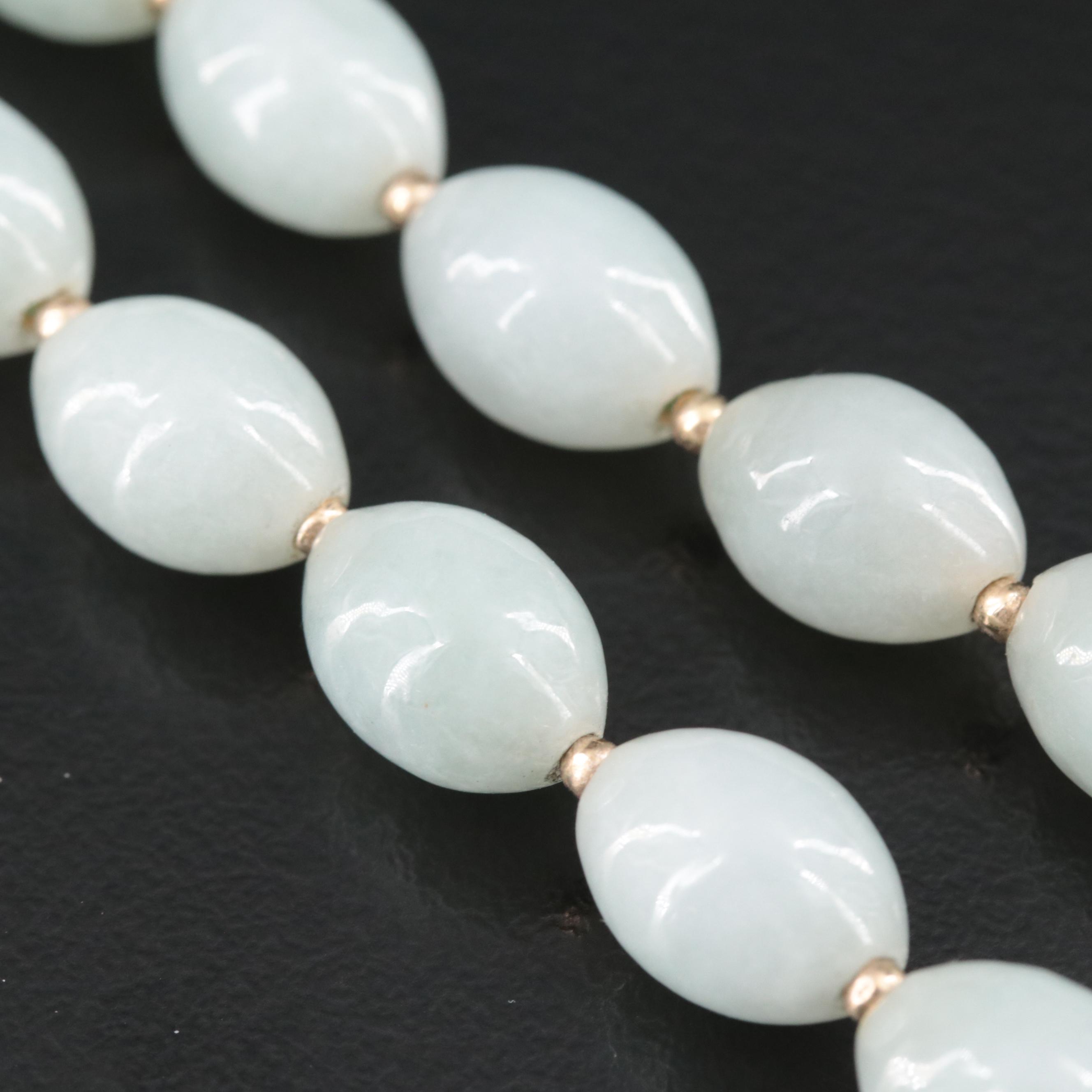 Jadeite Necklace with 10K Spacer Beads and 14K Clasp