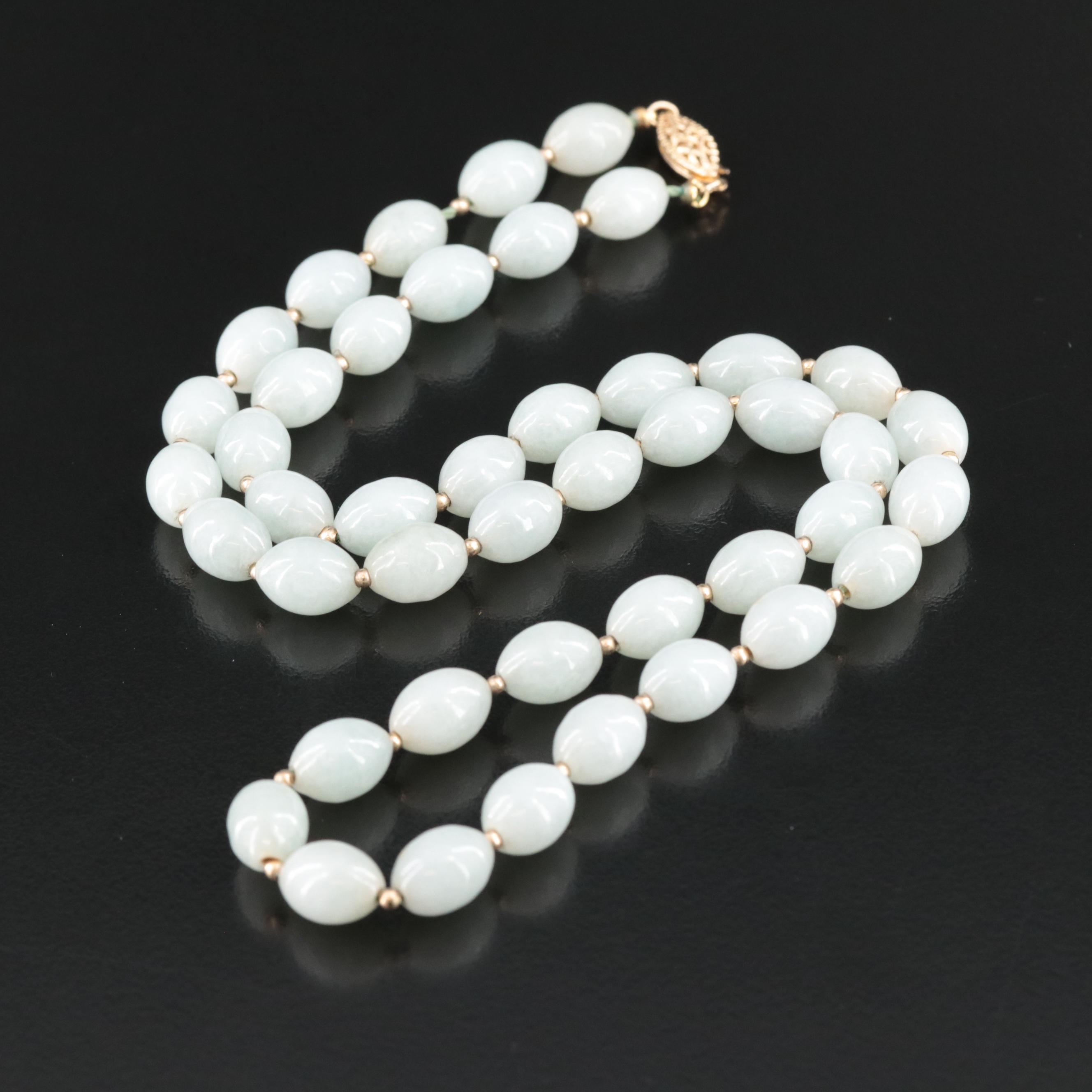 Jadeite Necklace with 10K Spacer Beads and 14K Clasp