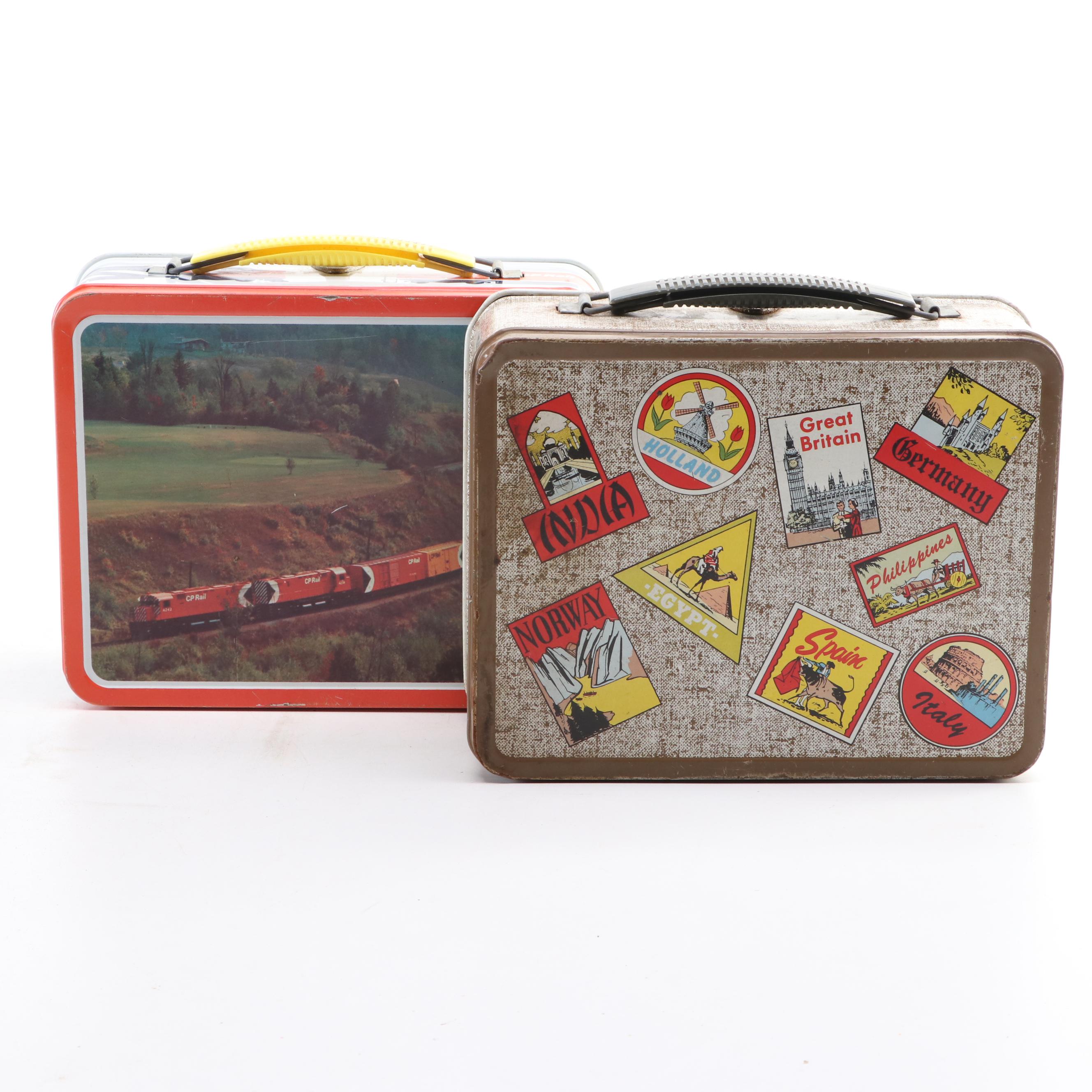 Ohio Art Co. with Other Travel and Railroad Lunchboxes, Mid to Late 20th Century