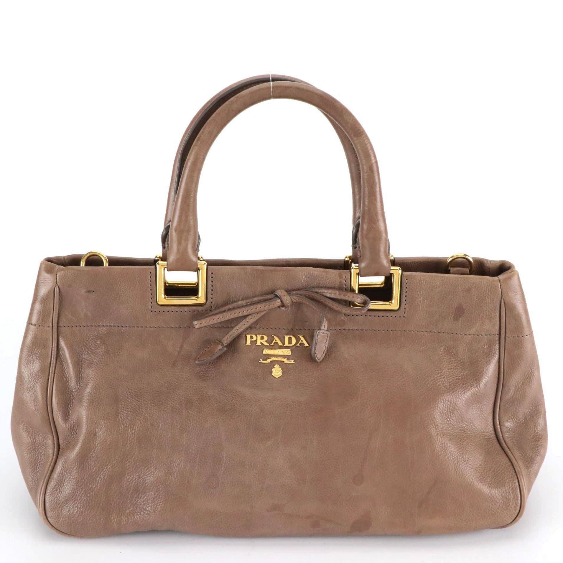 Prada Taupe Glace Calf Leather Two-Way Satchel Bag