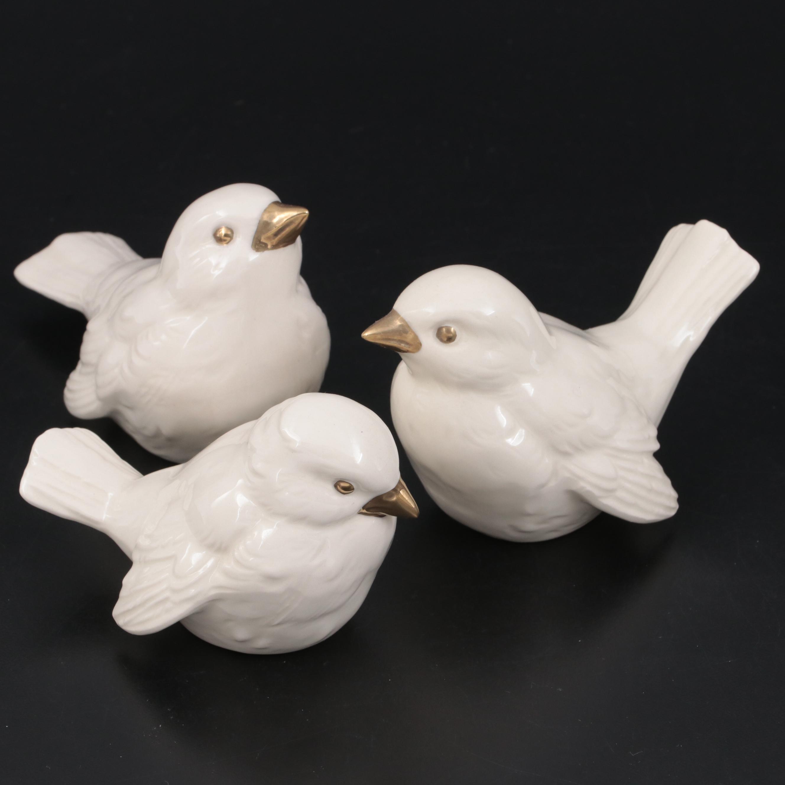 Goebel "Sparrow" White and Gold Porcelain Figurines, Mid to Late 20th Century