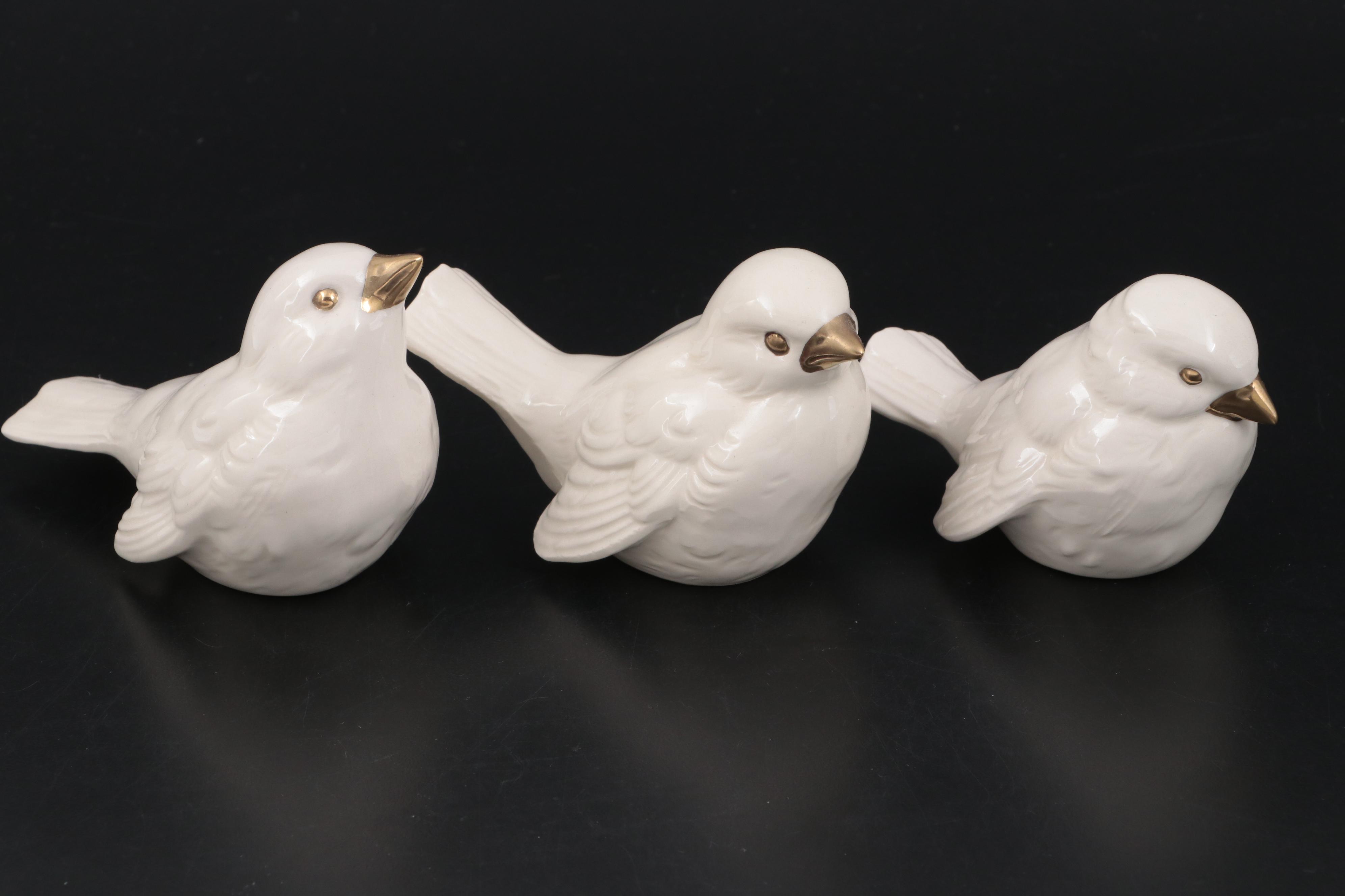 Goebel "Sparrow" White and Gold Porcelain Figurines, Mid to Late 20th Century