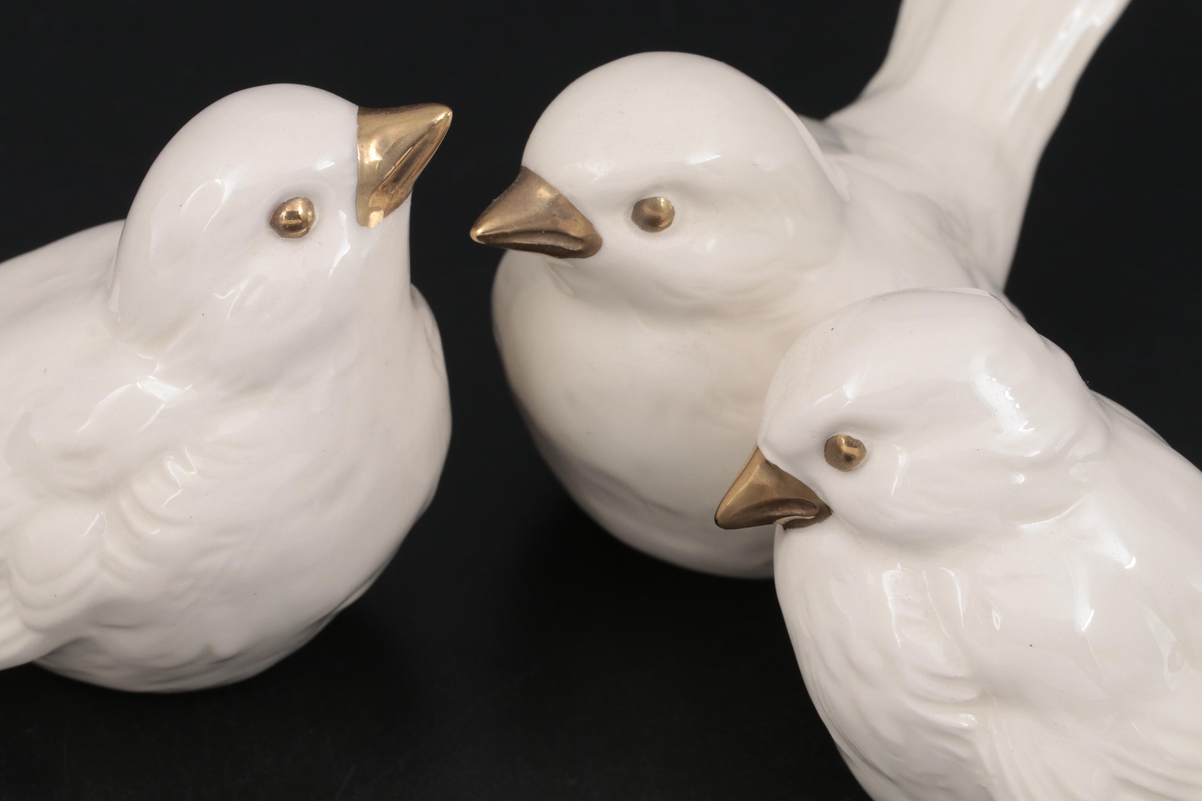 Goebel "Sparrow" White and Gold Porcelain Figurines, Mid to Late 20th Century