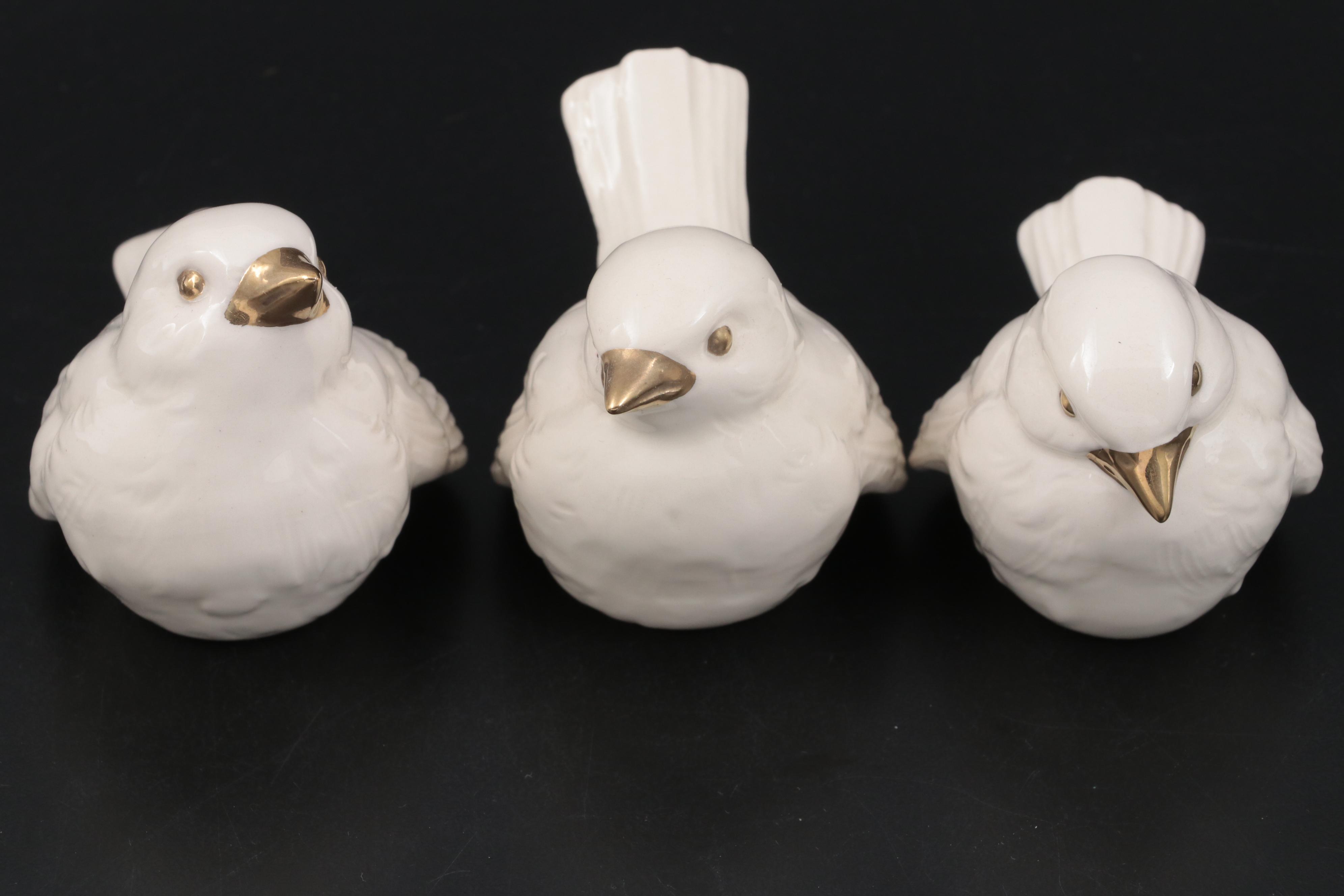 Goebel "Sparrow" White and Gold Porcelain Figurines, Mid to Late 20th Century
