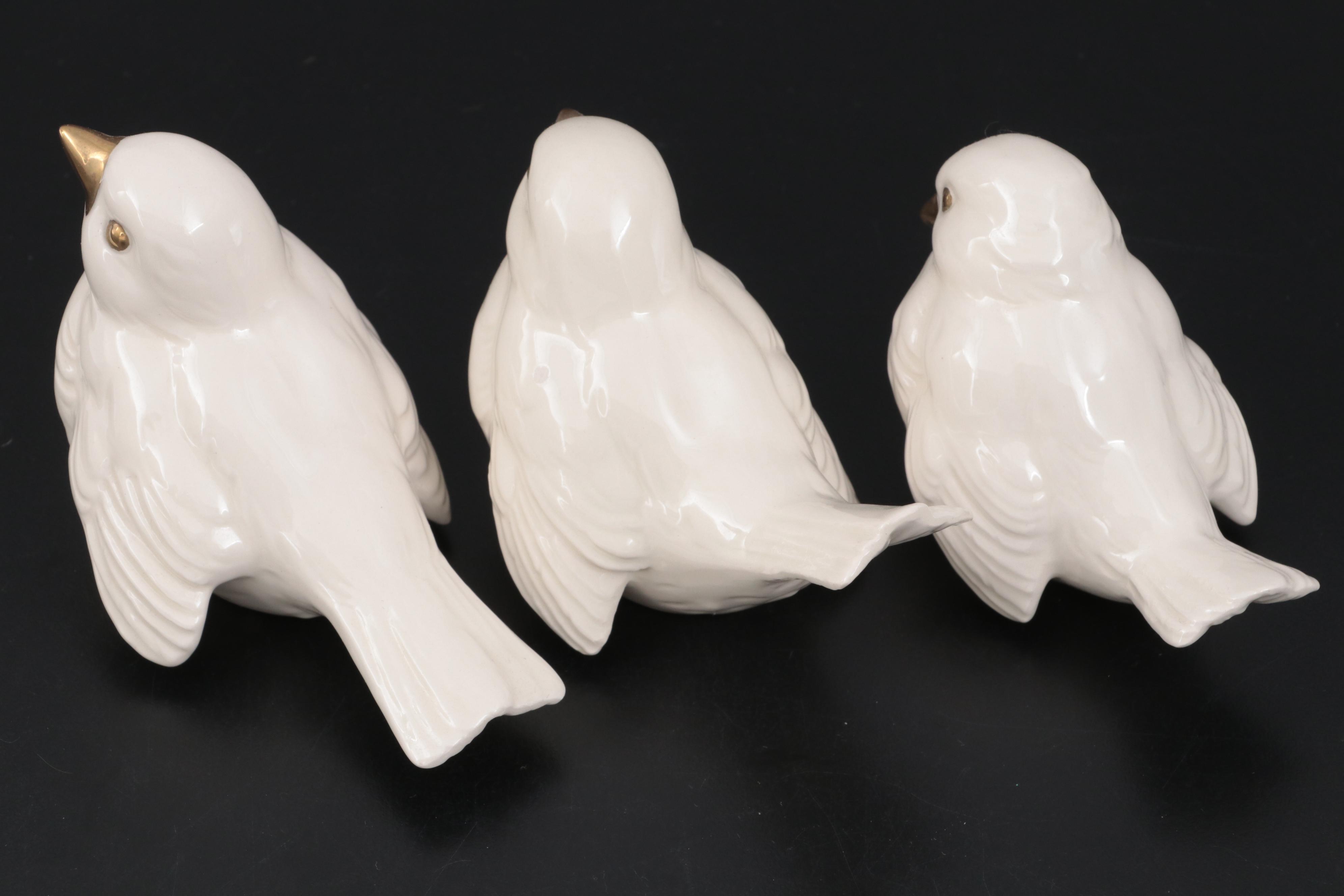 Goebel "Sparrow" White and Gold Porcelain Figurines, Mid to Late 20th Century