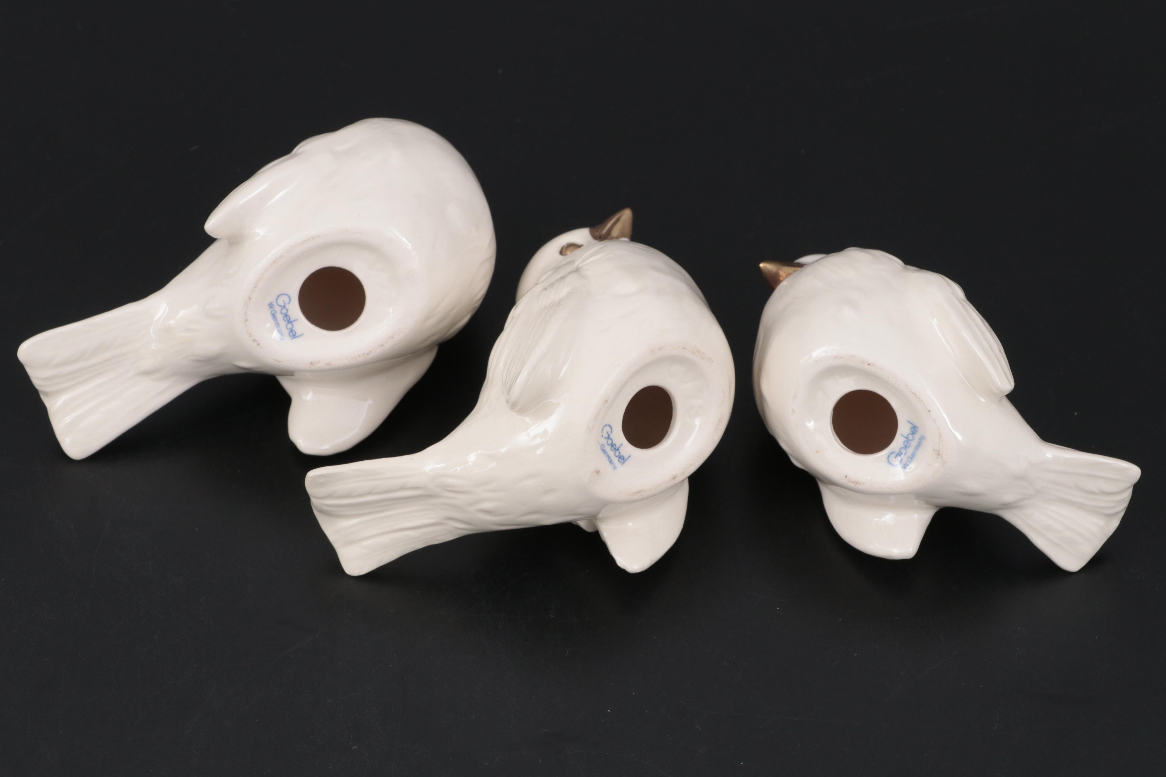 Goebel "Sparrow" White and Gold Porcelain Figurines, Mid to Late 20th Century