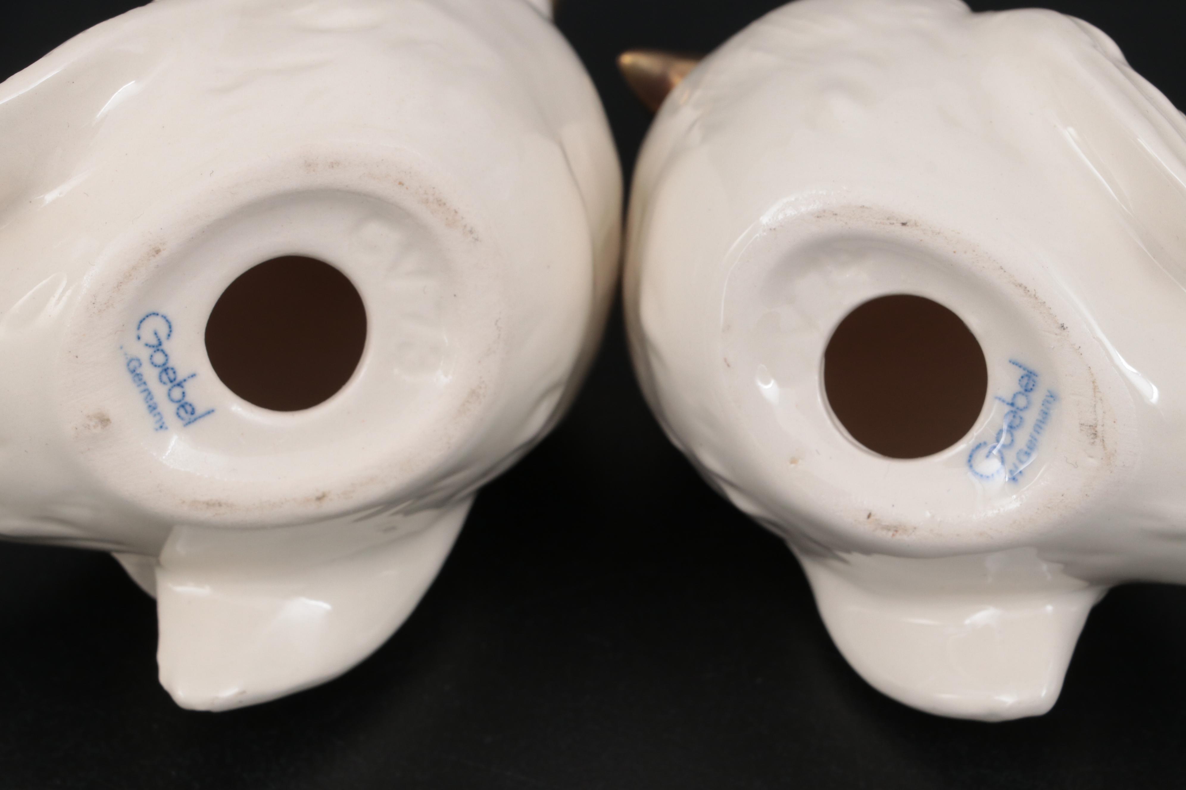 Goebel "Sparrow" White and Gold Porcelain Figurines, Mid to Late 20th Century