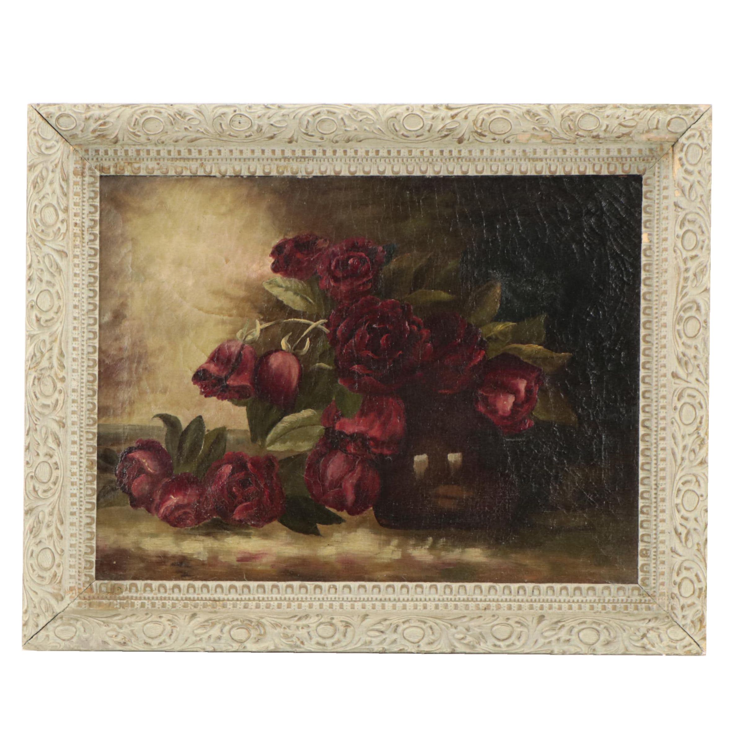 Victorian Still Life Oil Painting of Roses, Late 19th Century