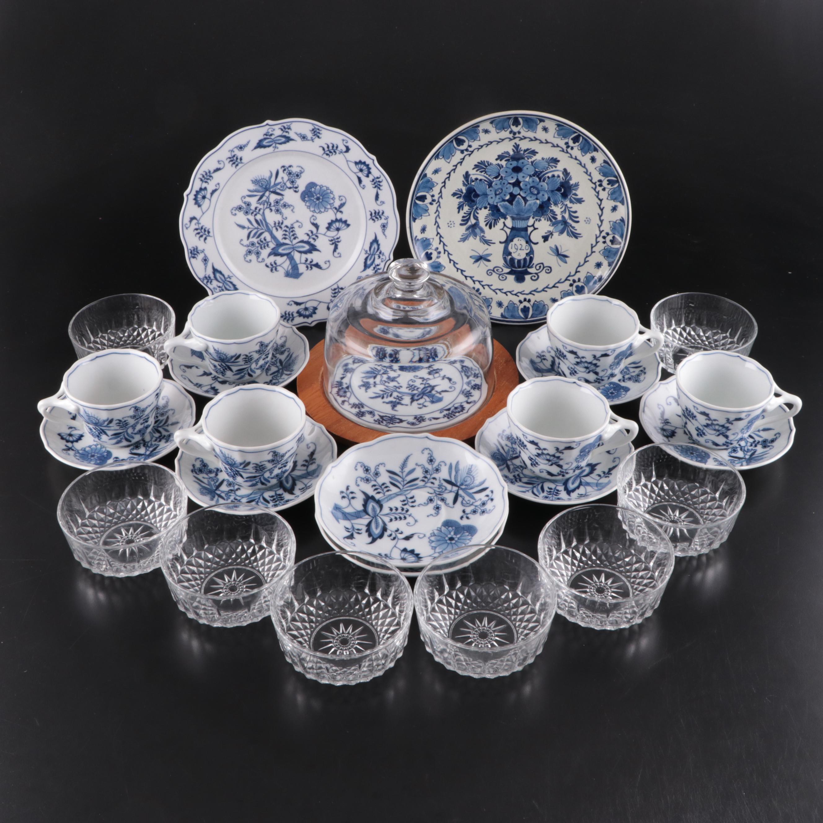 Japan "Blue Danube" Porcelain Teacups, Saucers With Plate & Table Accessories