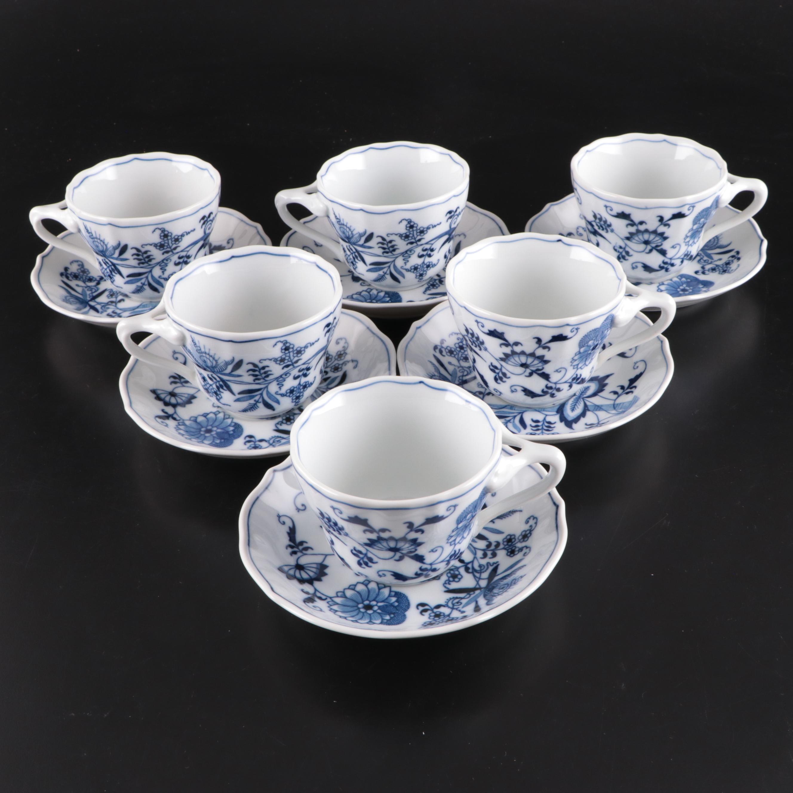 Japan "Blue Danube" Porcelain Teacups, Saucers With Plate & Table Accessories