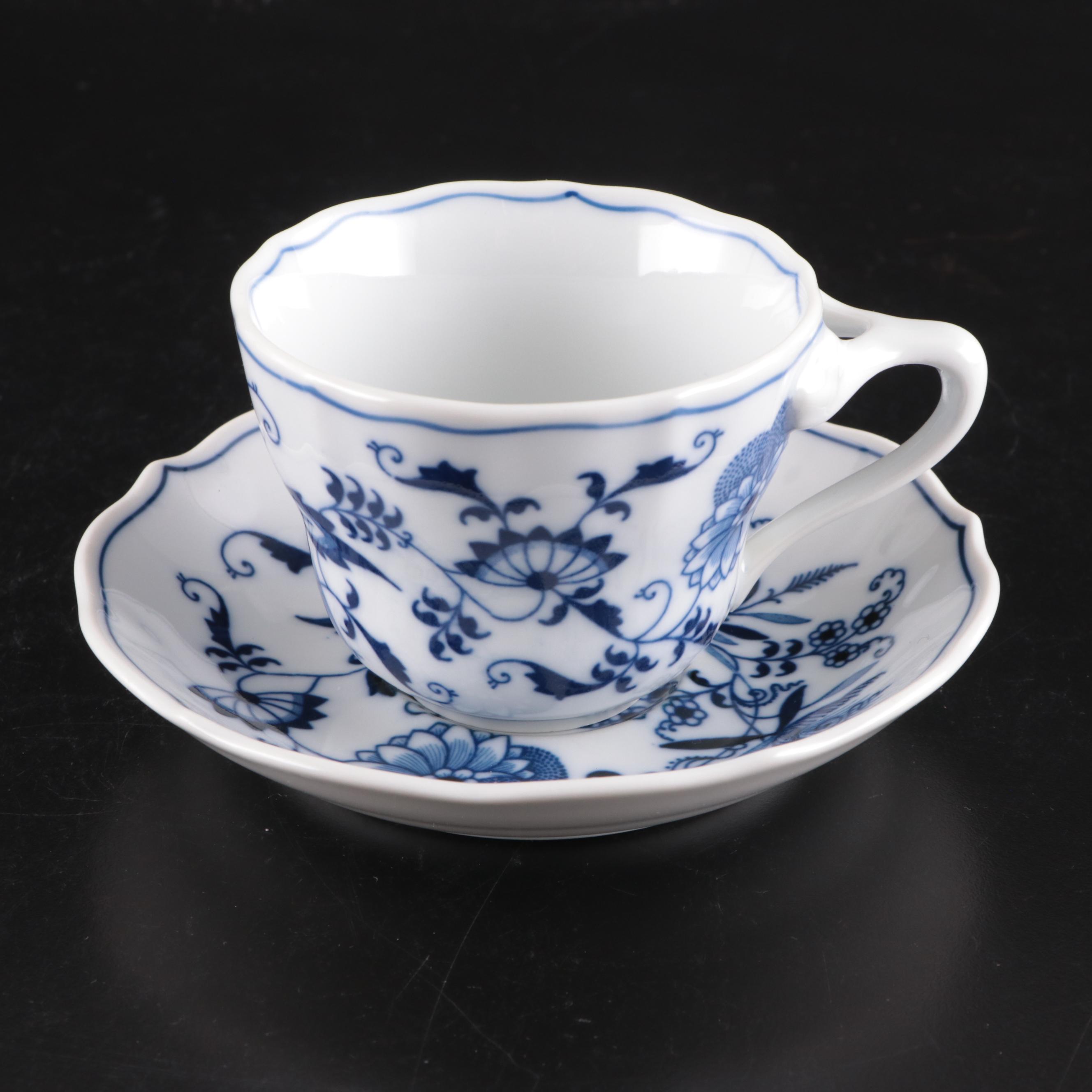 Japan "Blue Danube" Porcelain Teacups, Saucers With Plate & Table Accessories