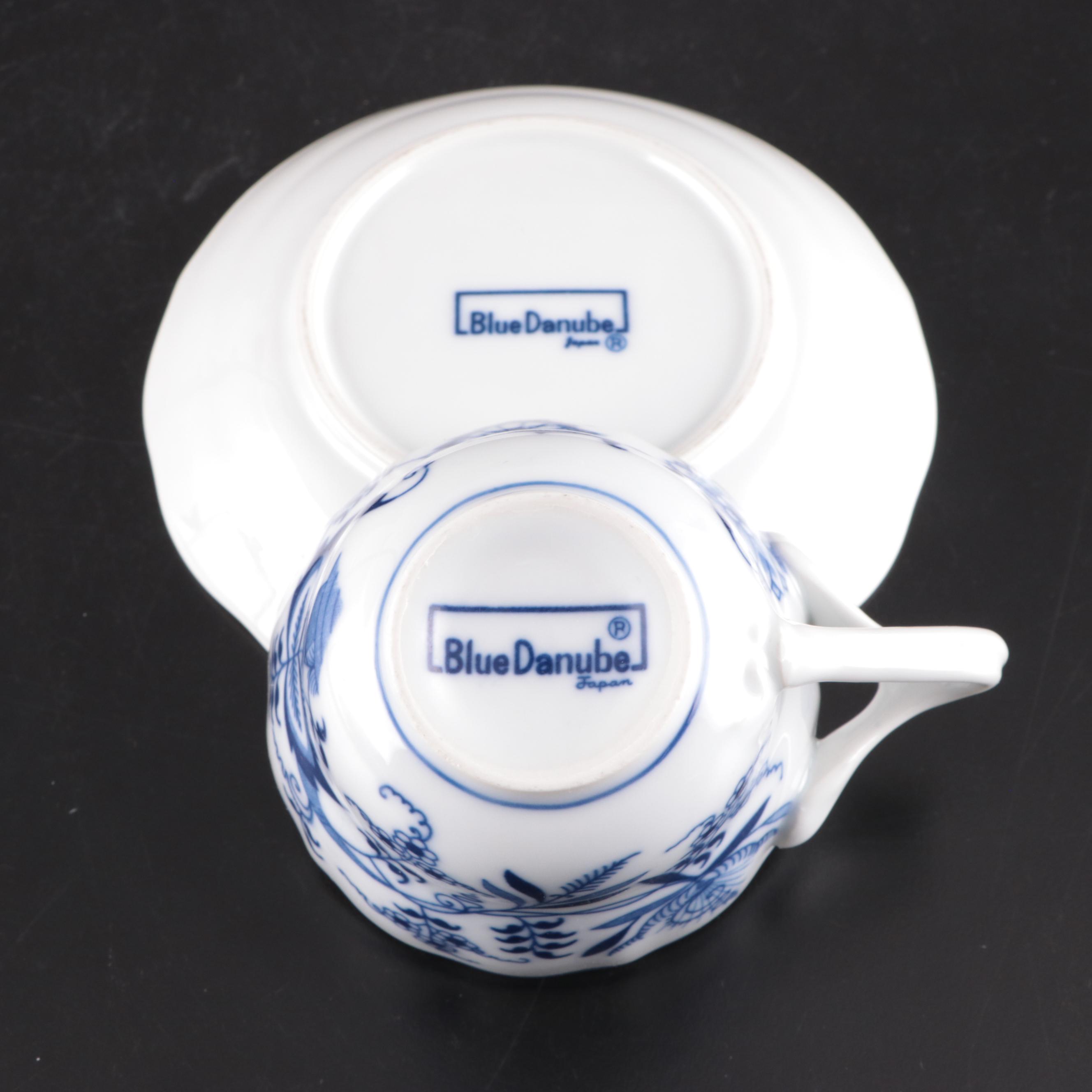Japan "Blue Danube" Porcelain Teacups, Saucers With Plate & Table Accessories