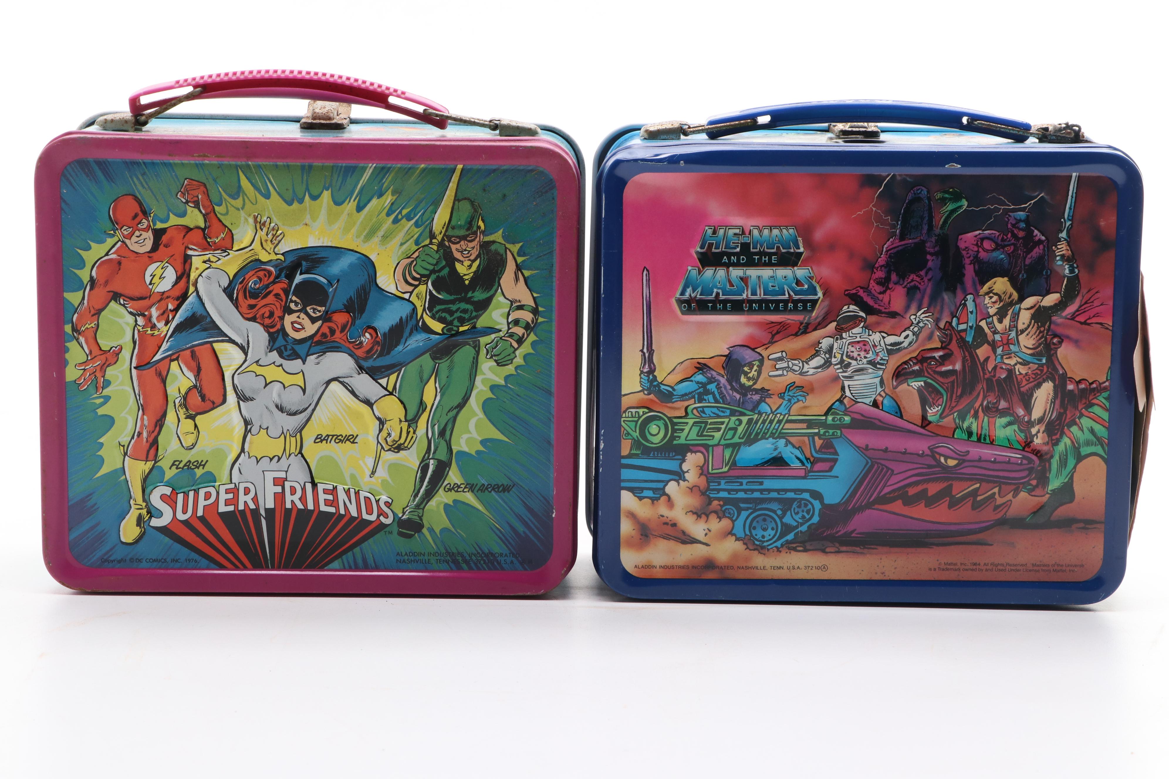 Aladdin "He-Man" and "Super Friends" Lunchboxes with Original Thermoses