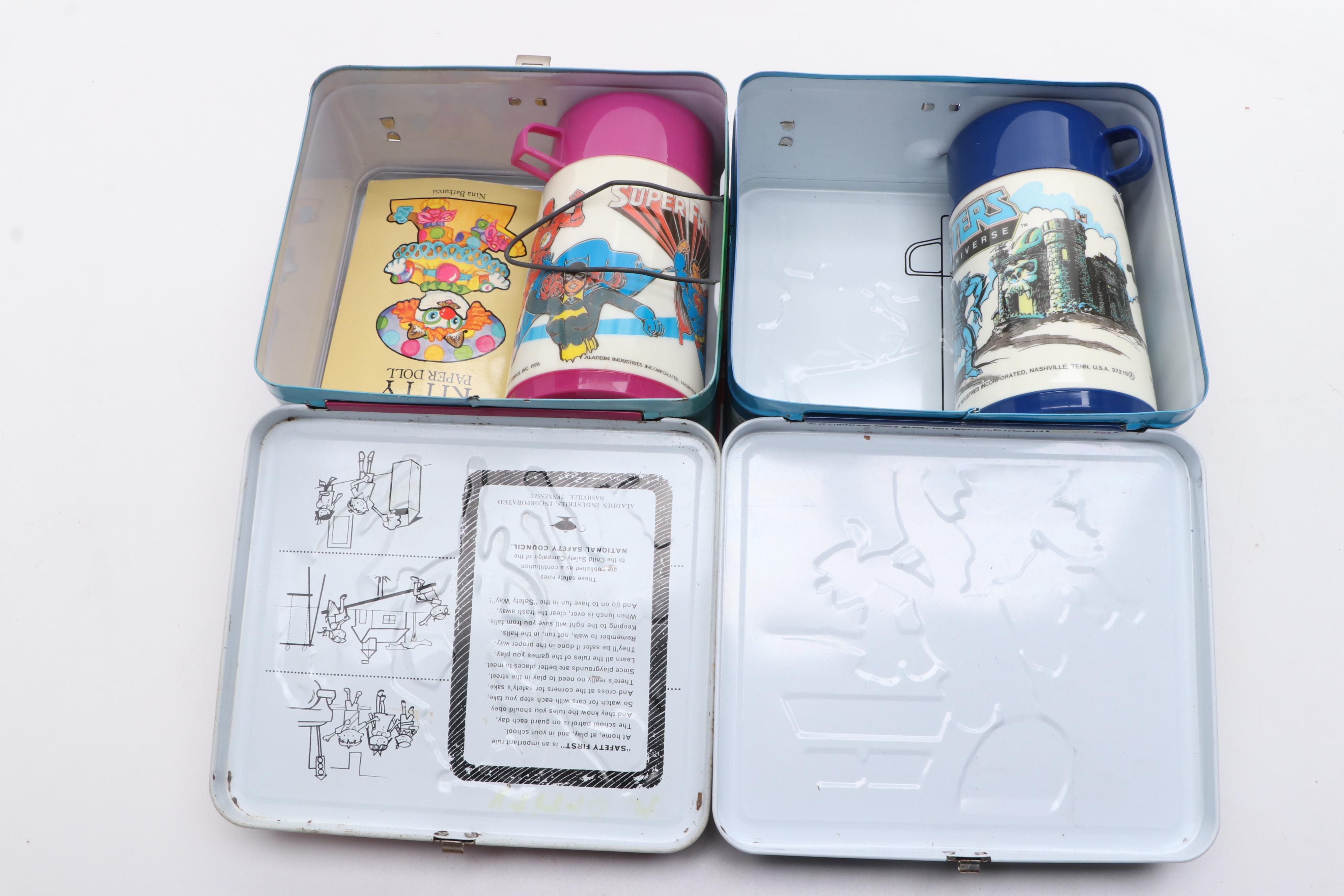 Aladdin "He-Man" and "Super Friends" Lunchboxes with Original Thermoses