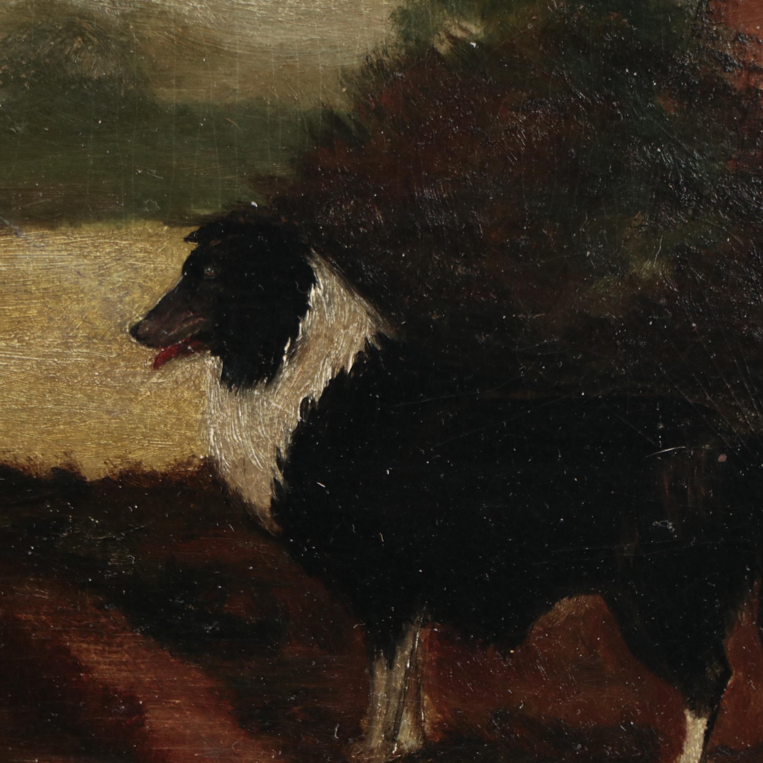 Victorian Hobbyist Oil Painting of Sheep with Border Collie, Circa 1900