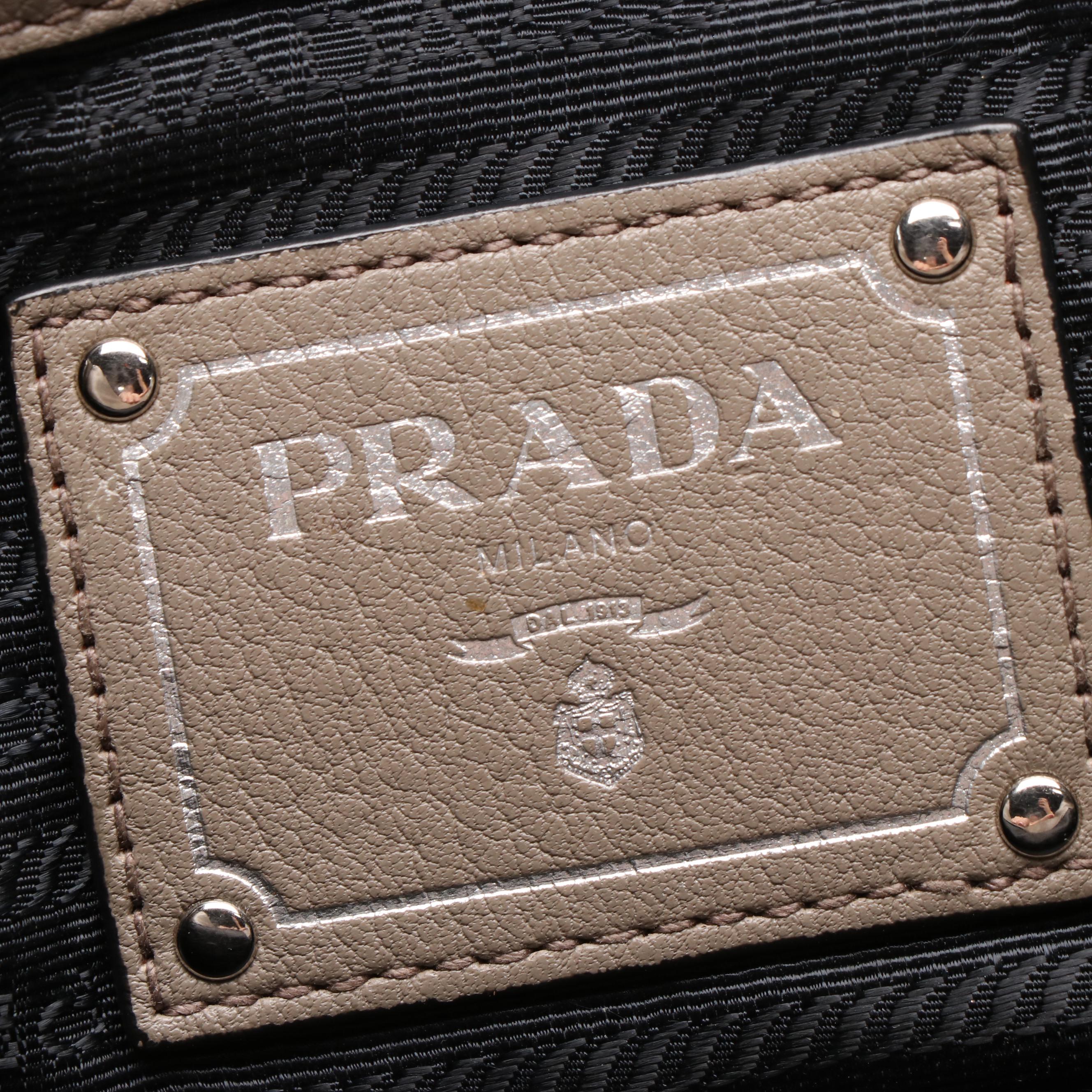 Prada Side Zip Shoulder Tote in Argilla Vitello Daino Leather