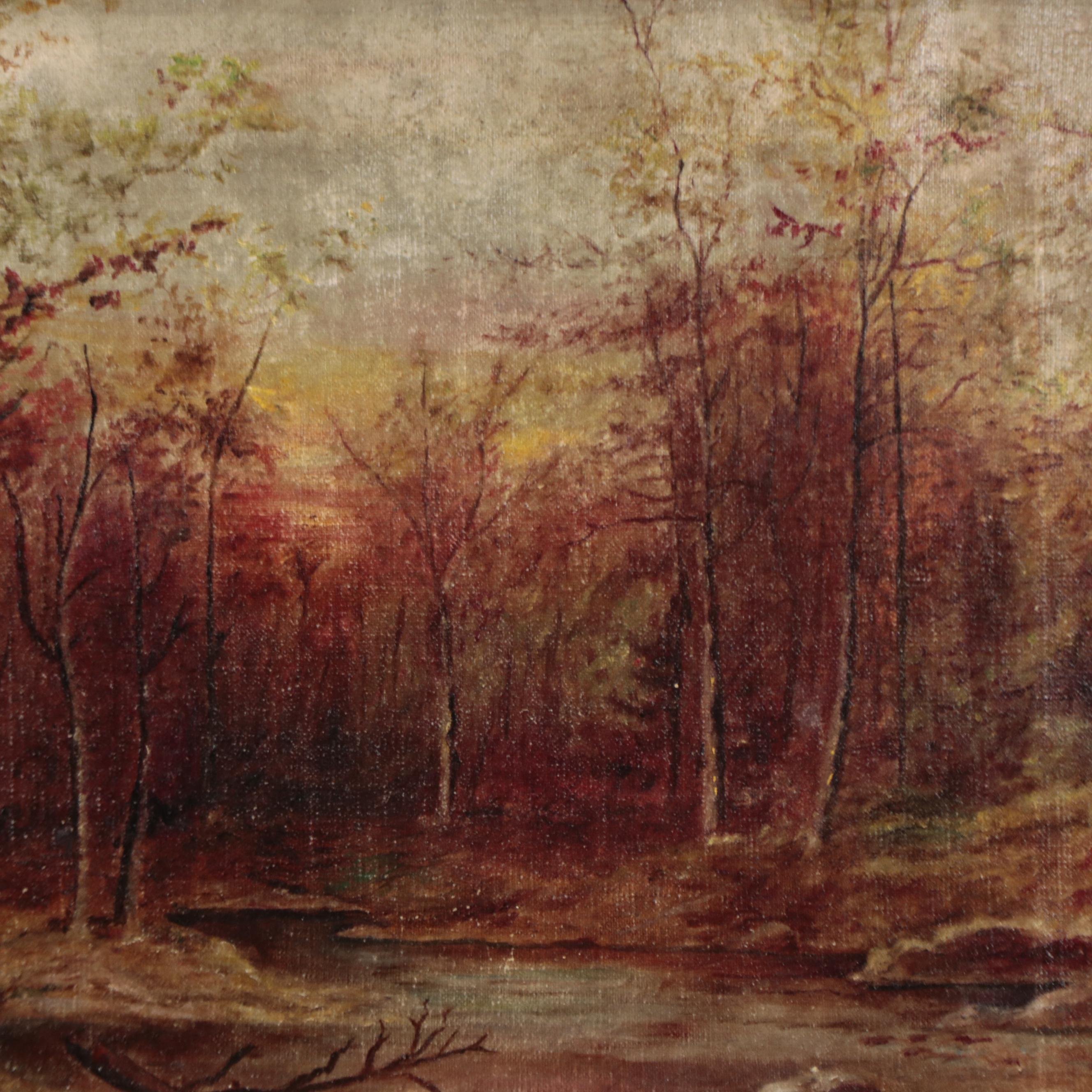 Forest Landscape Oil Painting, Mid 20th Century