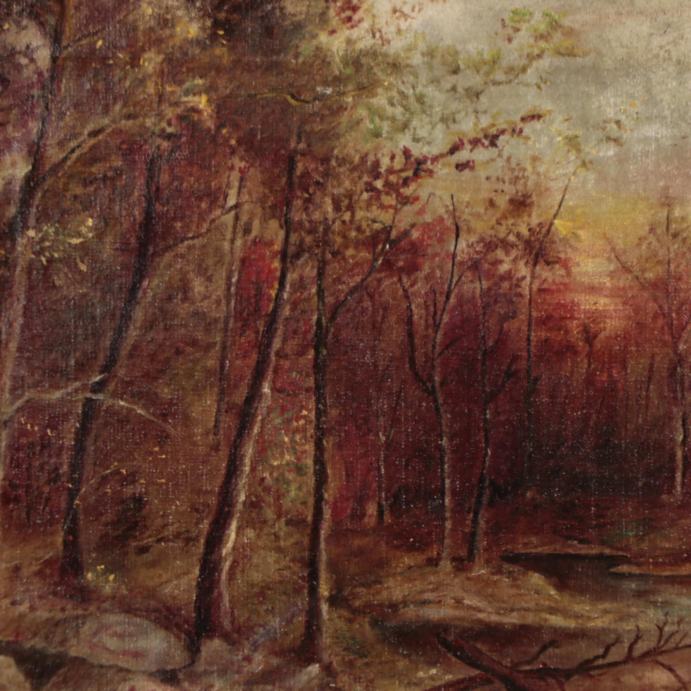 Forest Landscape Oil Painting, Mid 20th Century