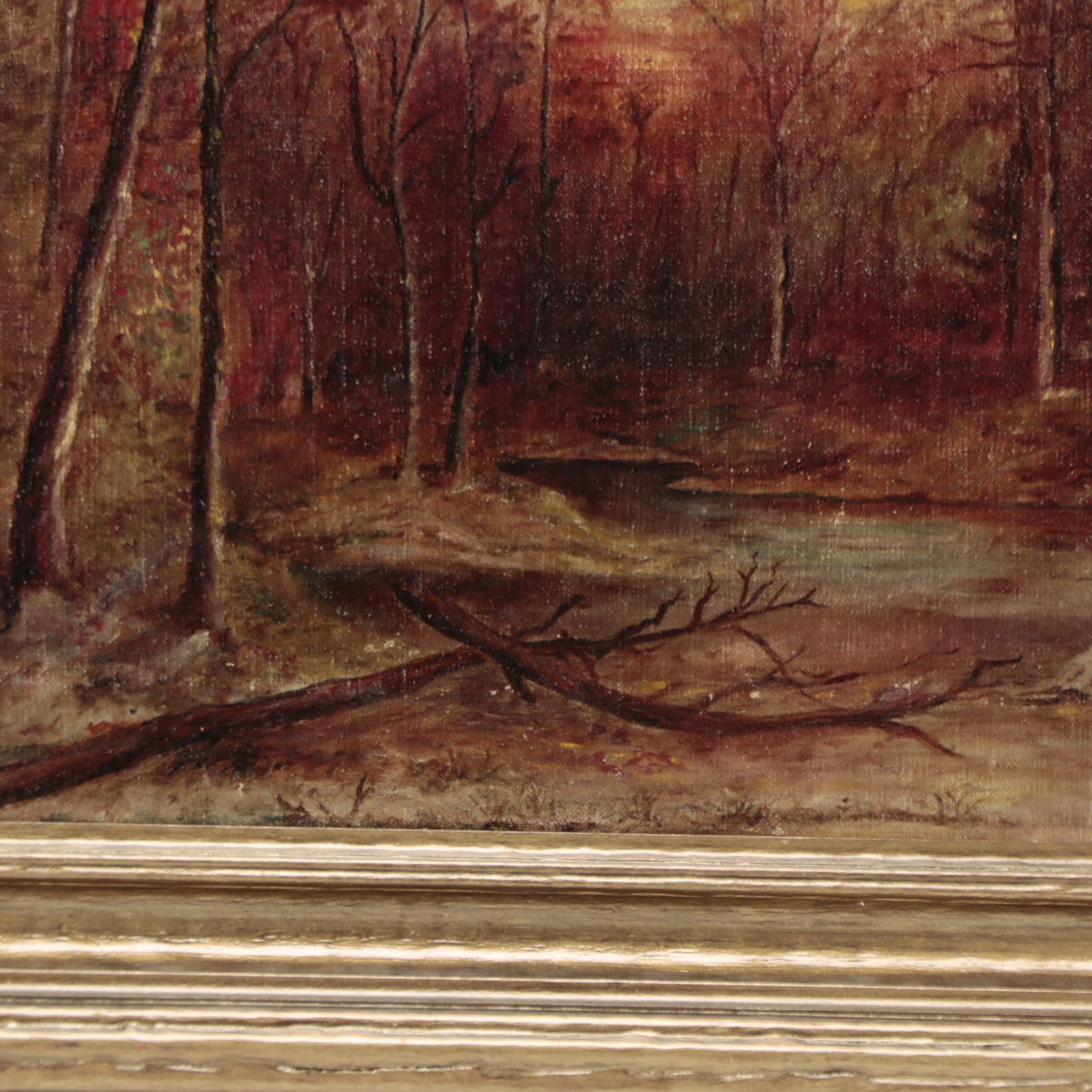 Forest Landscape Oil Painting, Mid 20th Century