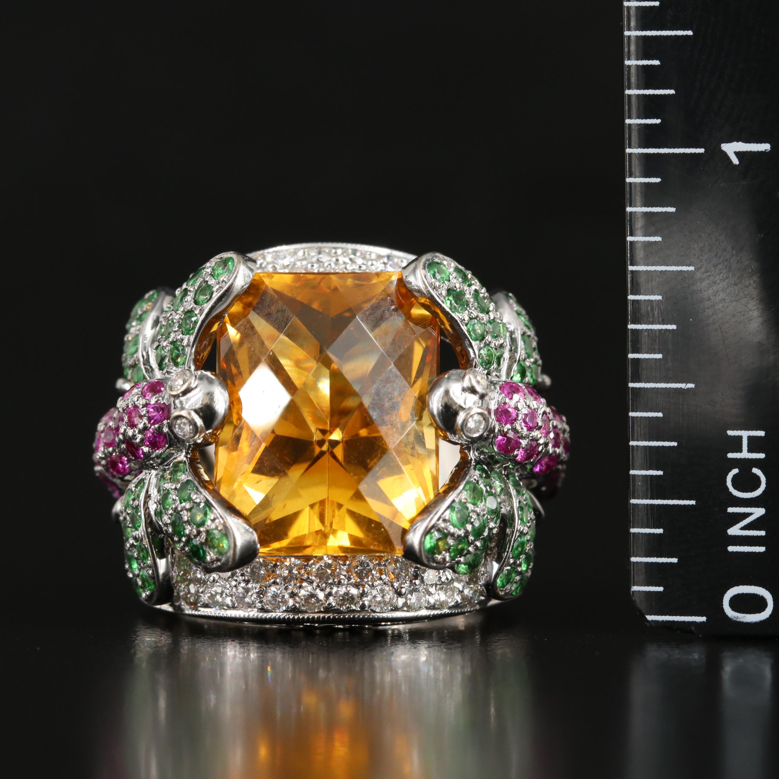 18K Citrine, Ruby , Tsavorite Garnet and 1.08 CTW Diamond Dragonfly Ring