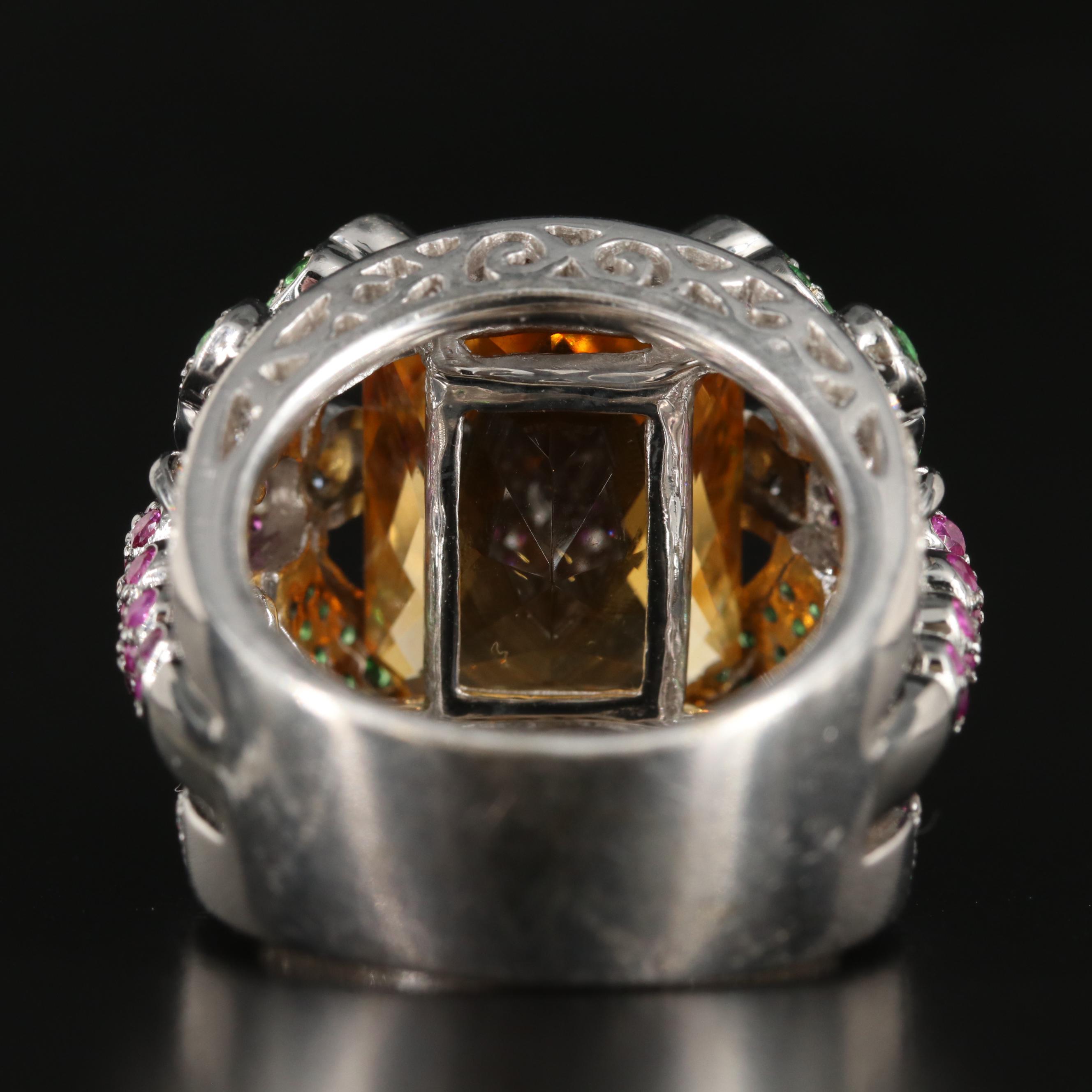 18K Citrine, Ruby , Tsavorite Garnet and 1.08 CTW Diamond Dragonfly Ring