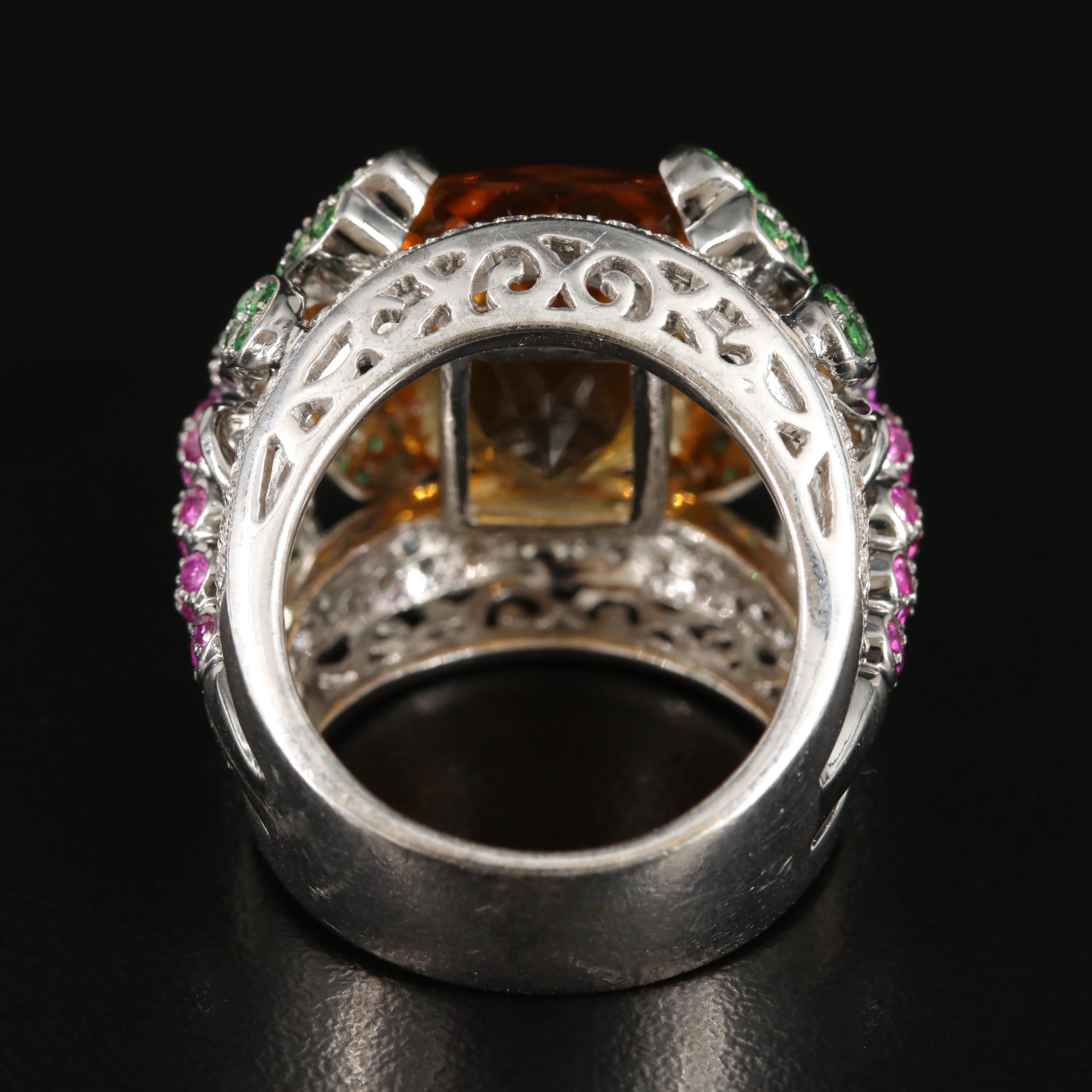 18K Citrine, Ruby , Tsavorite Garnet and 1.08 CTW Diamond Dragonfly Ring