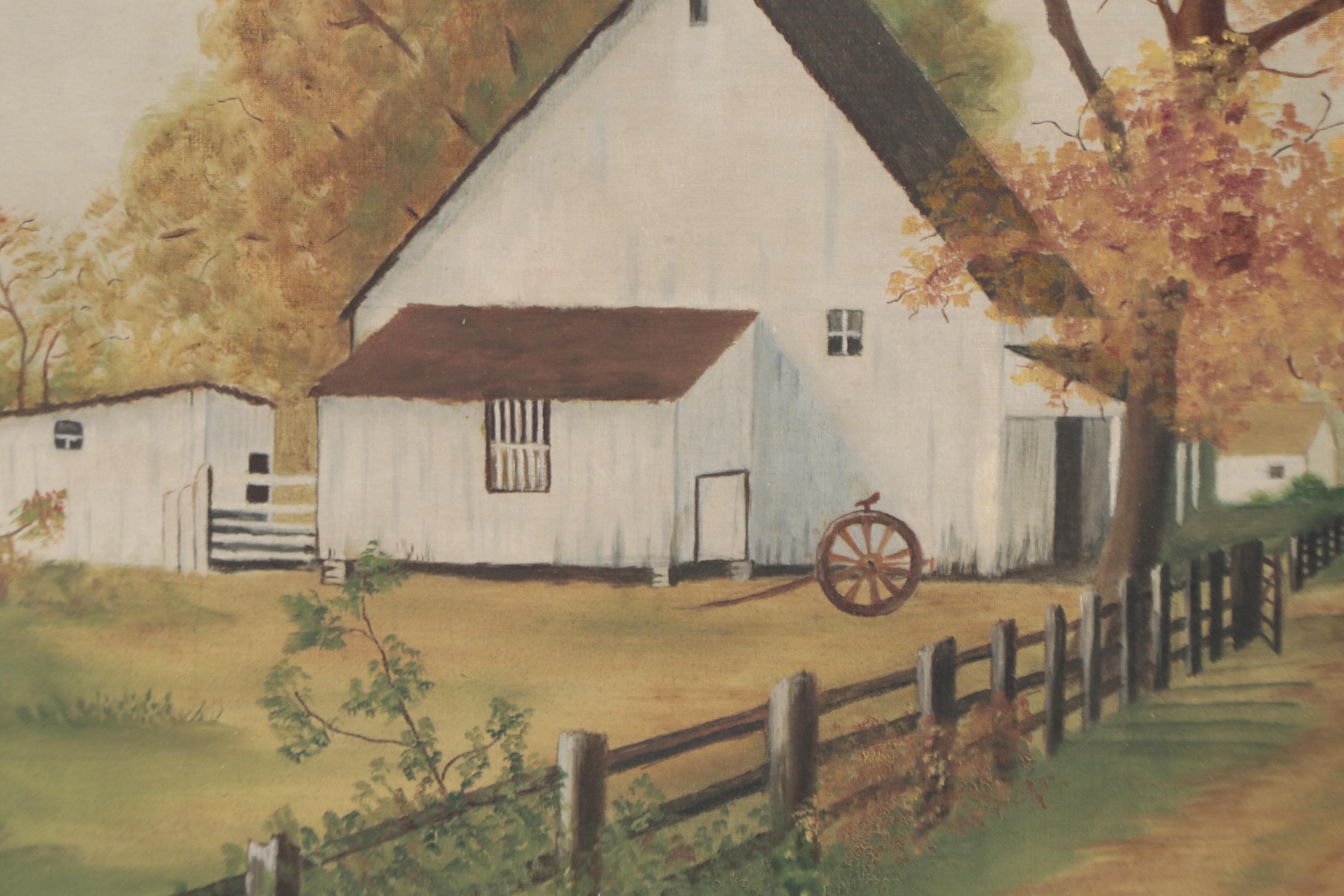 Erie M. Gingry Oil Landscape Homestead Painting, Early 20th Century