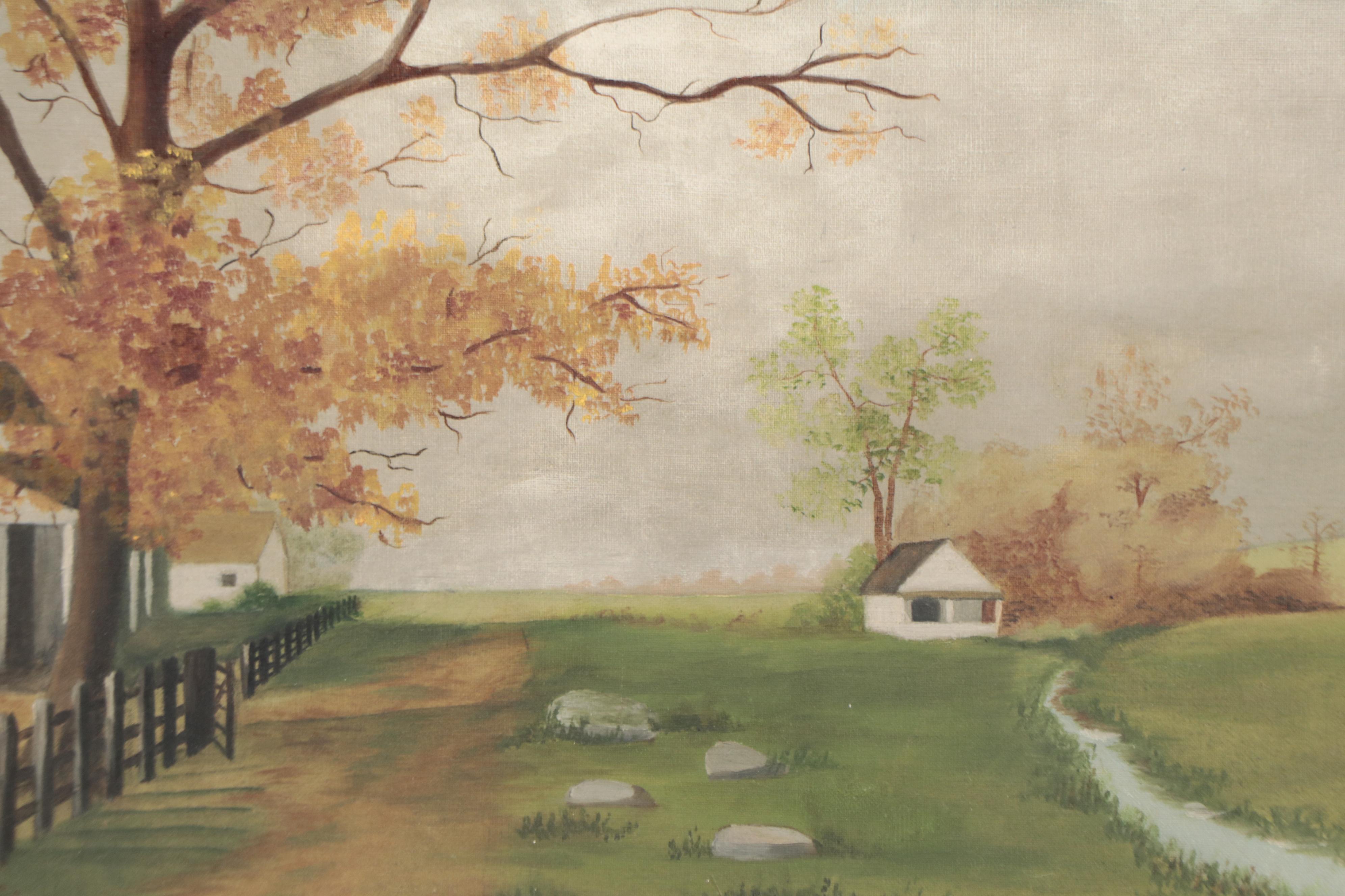 Erie M. Gingry Oil Landscape Homestead Painting, Early 20th Century
