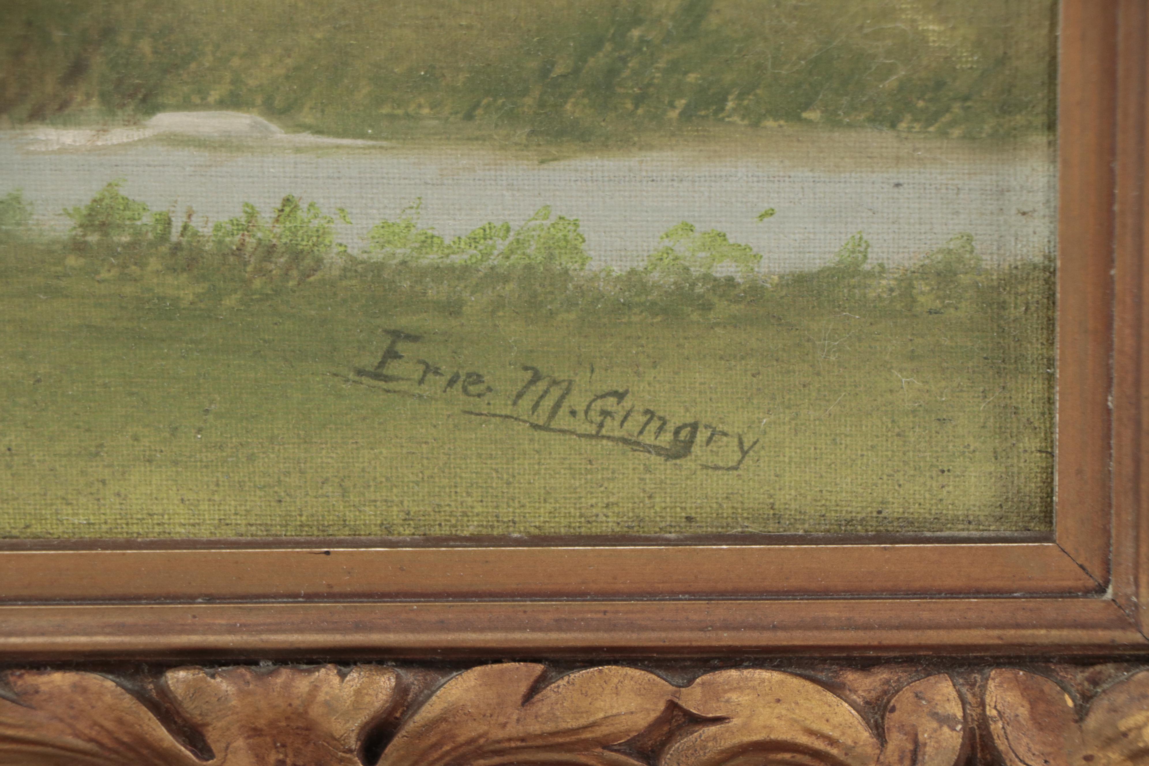 Erie M. Gingry Oil Landscape Homestead Painting, Early 20th Century